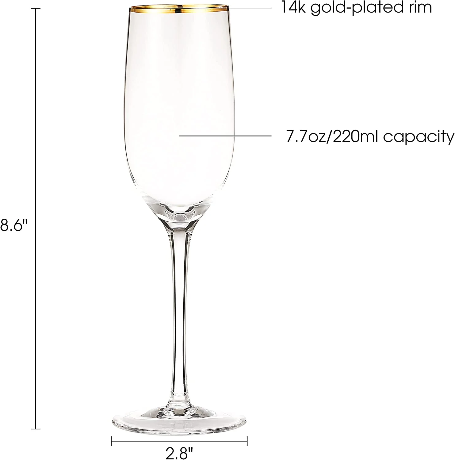 Berkware Champagne Flutes - Luxurious Long Stem Champagne Glasses - Set of 4 - Image 3