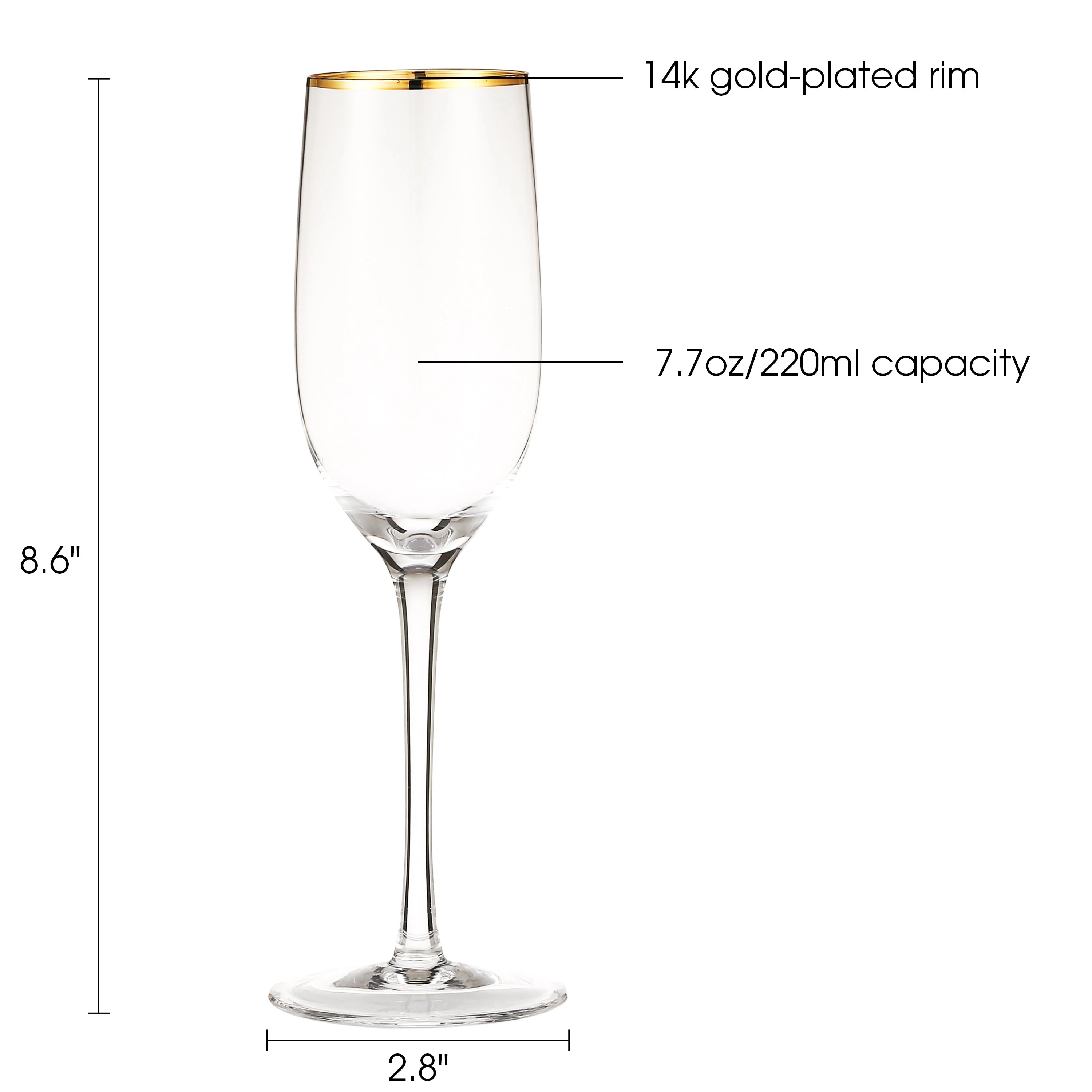 Berkware Crystal Champagne Flutes with Gold tone Rim - Set of 6 - Image 4