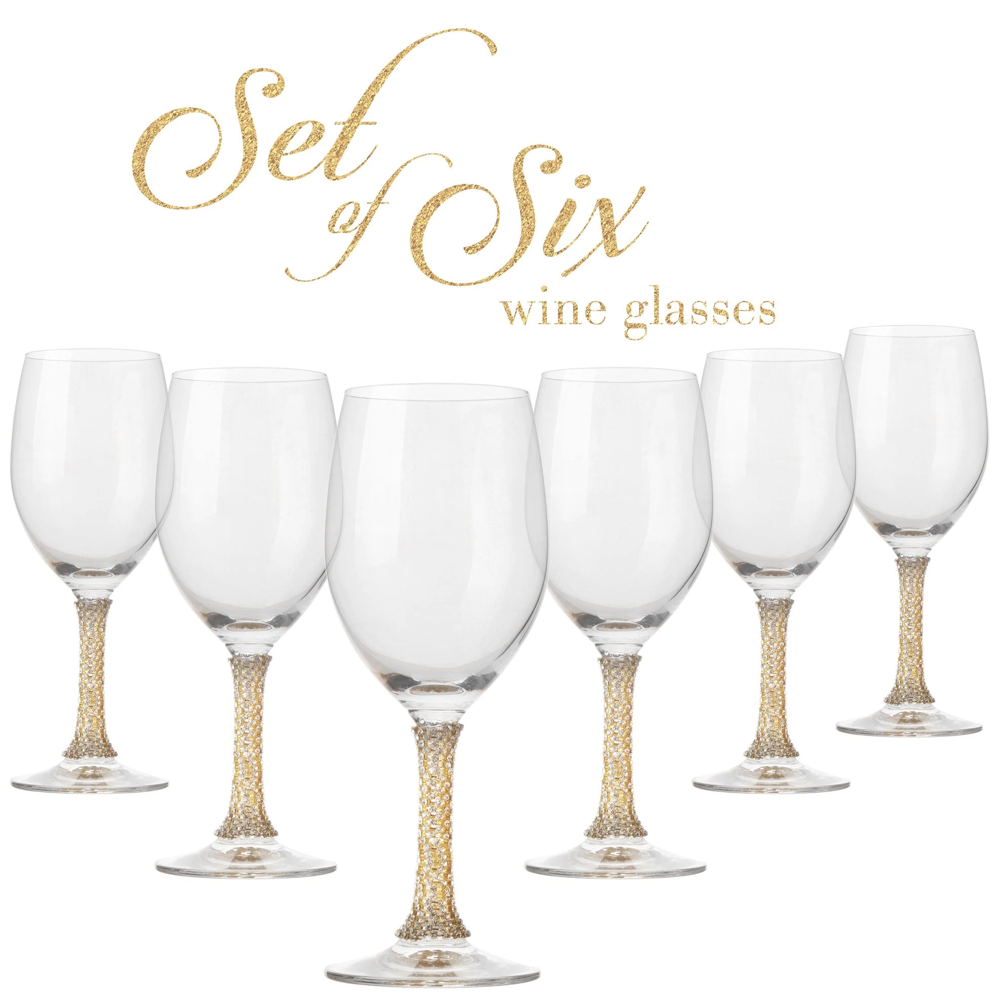 Berkware Crystal Wine Glass with Gold Stem, Set of 6