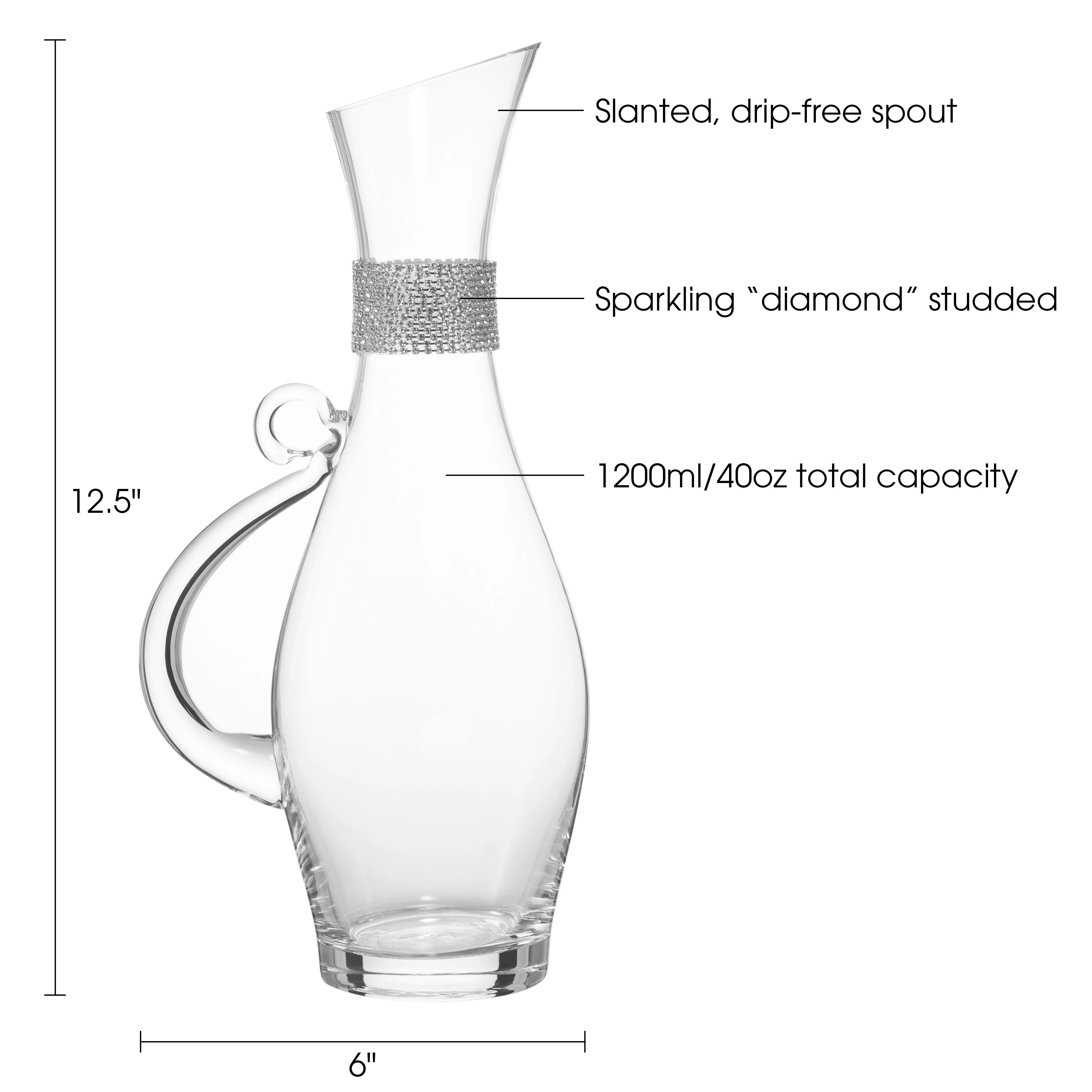 Berkware Elegant Wine Decanter - Glass Pitcher and Carafe with Dazzling Rhinestone Design (Silver tone) - Image 3