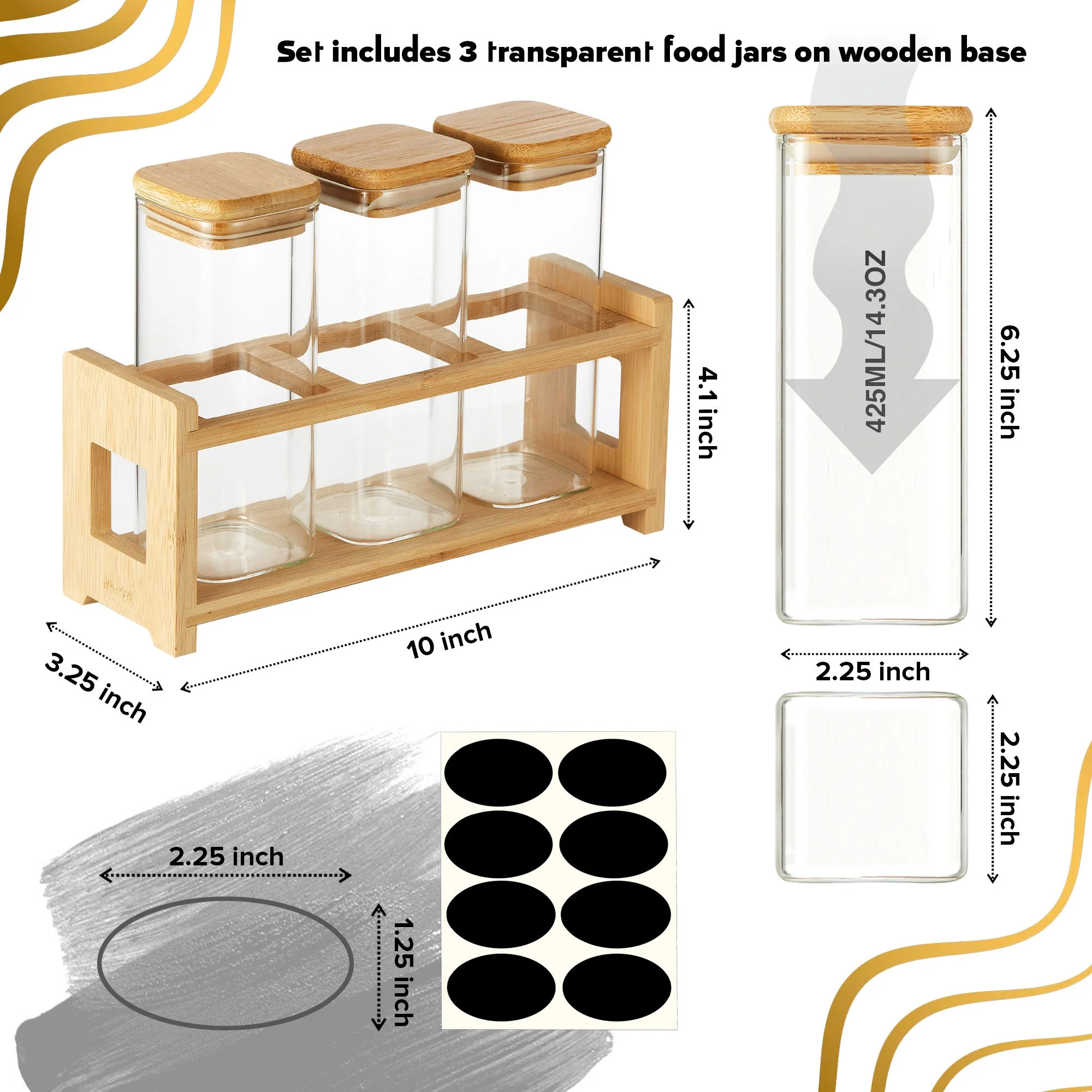 Berkware Glass Mini Storage Jars with Bamboo Lids and Display Stand - For Coffee, Sugar, Candy etc. - Image 2