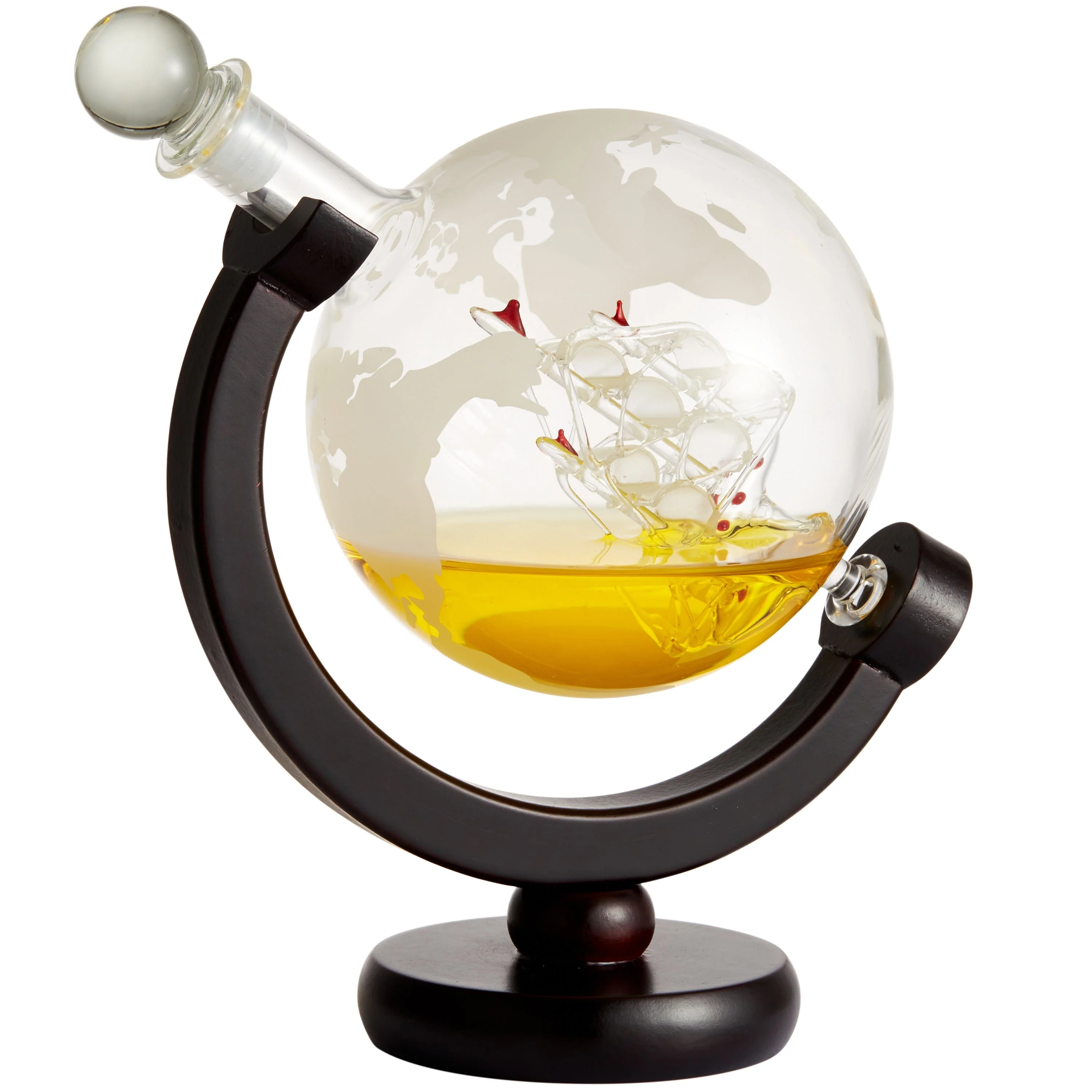 Berkware Globe Etched Whiskey Decanter With Interior Hand-Crafted Glass Ship - Liquor Decanter for Scotch, Vodka, Gin, Rum, Rye, Tequila, Cognac, Bourbon - Image 4