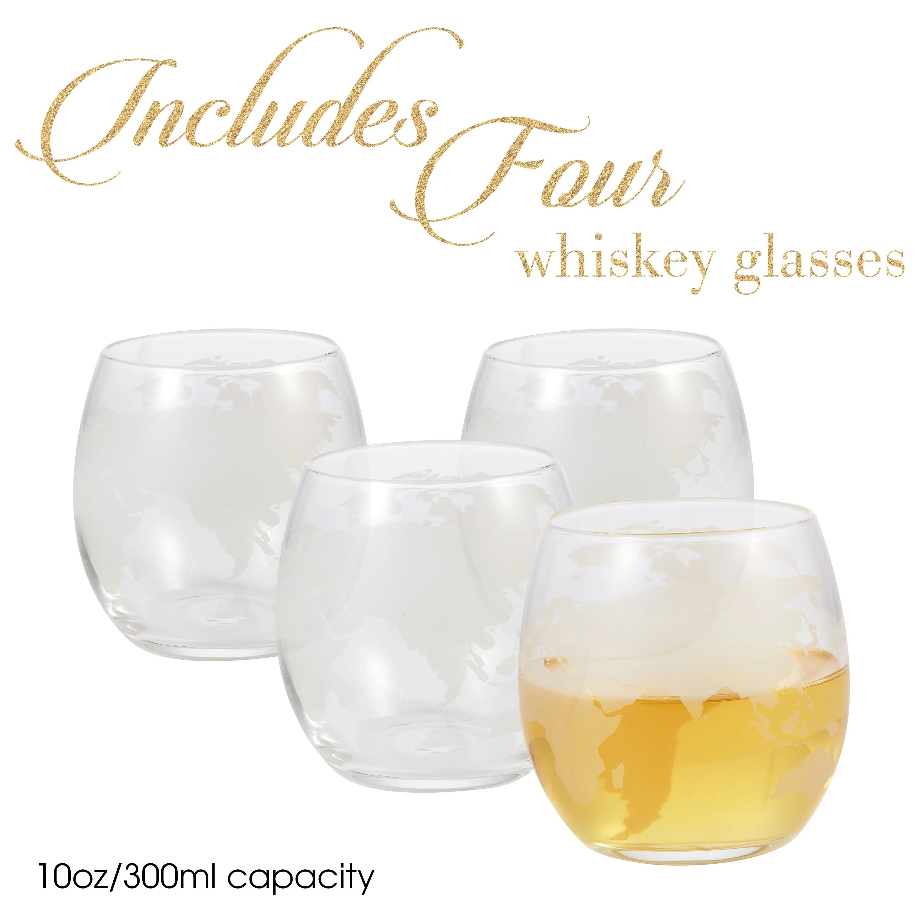 Berkware Globe Whiskey Decanter and 4 Cups Set with Wood Base - Image 2