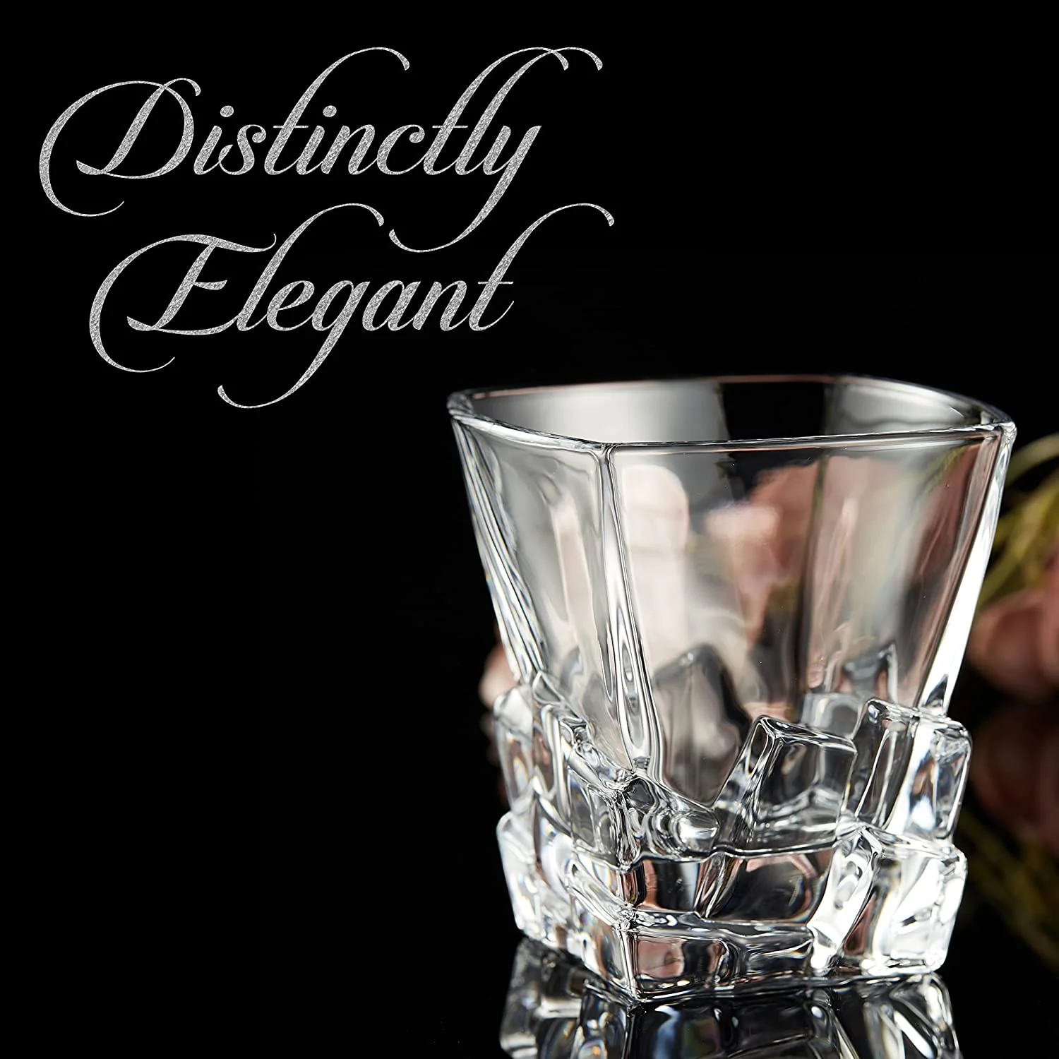 Berkware Lowball Whiskey Glasses - Modern Square Top Design - Set of 4 - Image 4