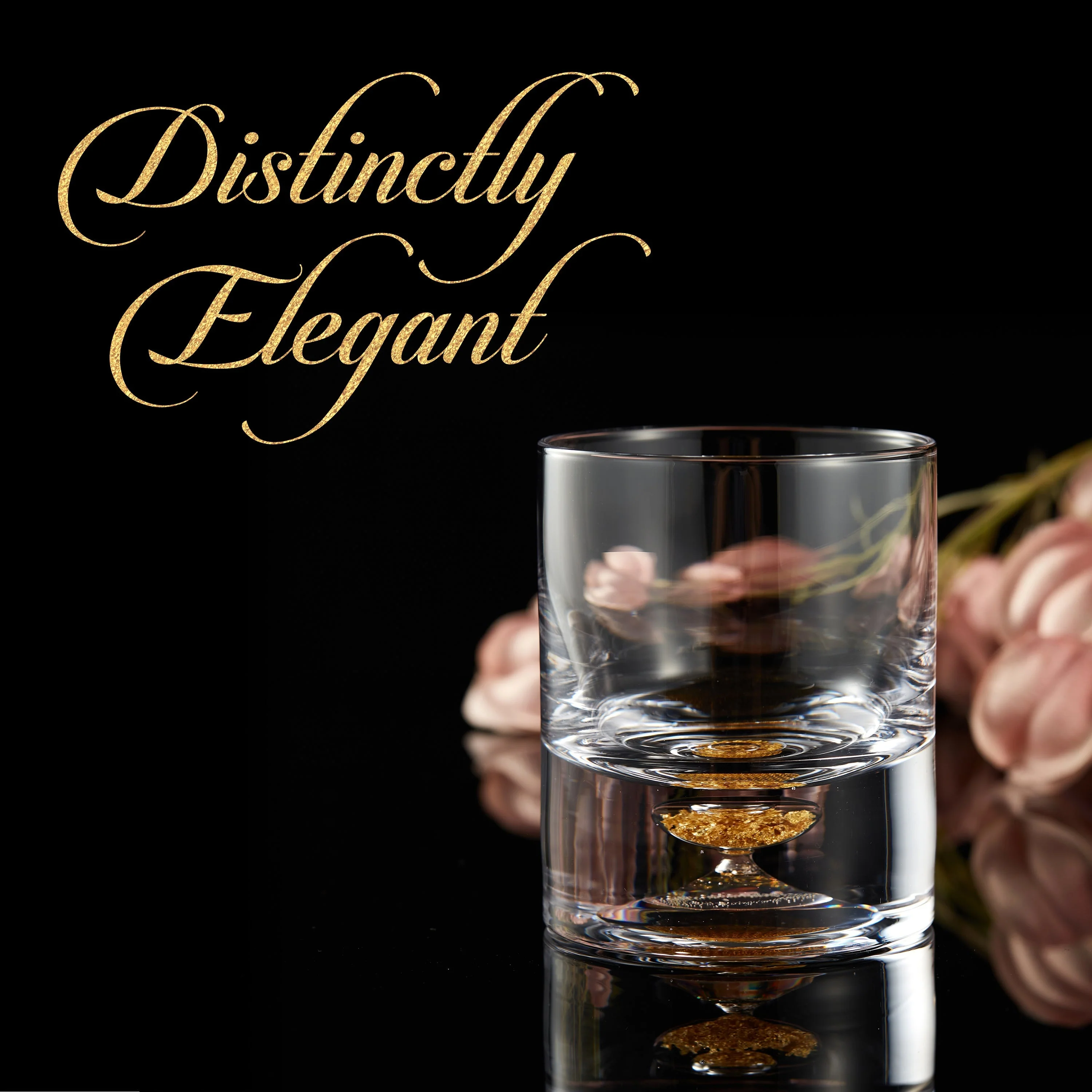 Berkware Lowball Whiskey Glasses with Unique Embedded Gold tone Flake Design - Set of 6 - Image 3