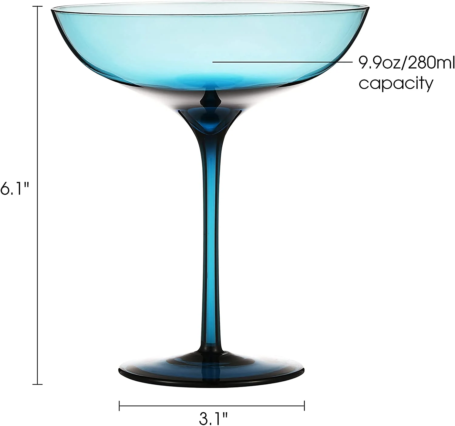 Berkware Luxurious and Elegant Sparkling Blue Colored Glassware - Coupe Cocktail Glass - Set of 4 - Image 3