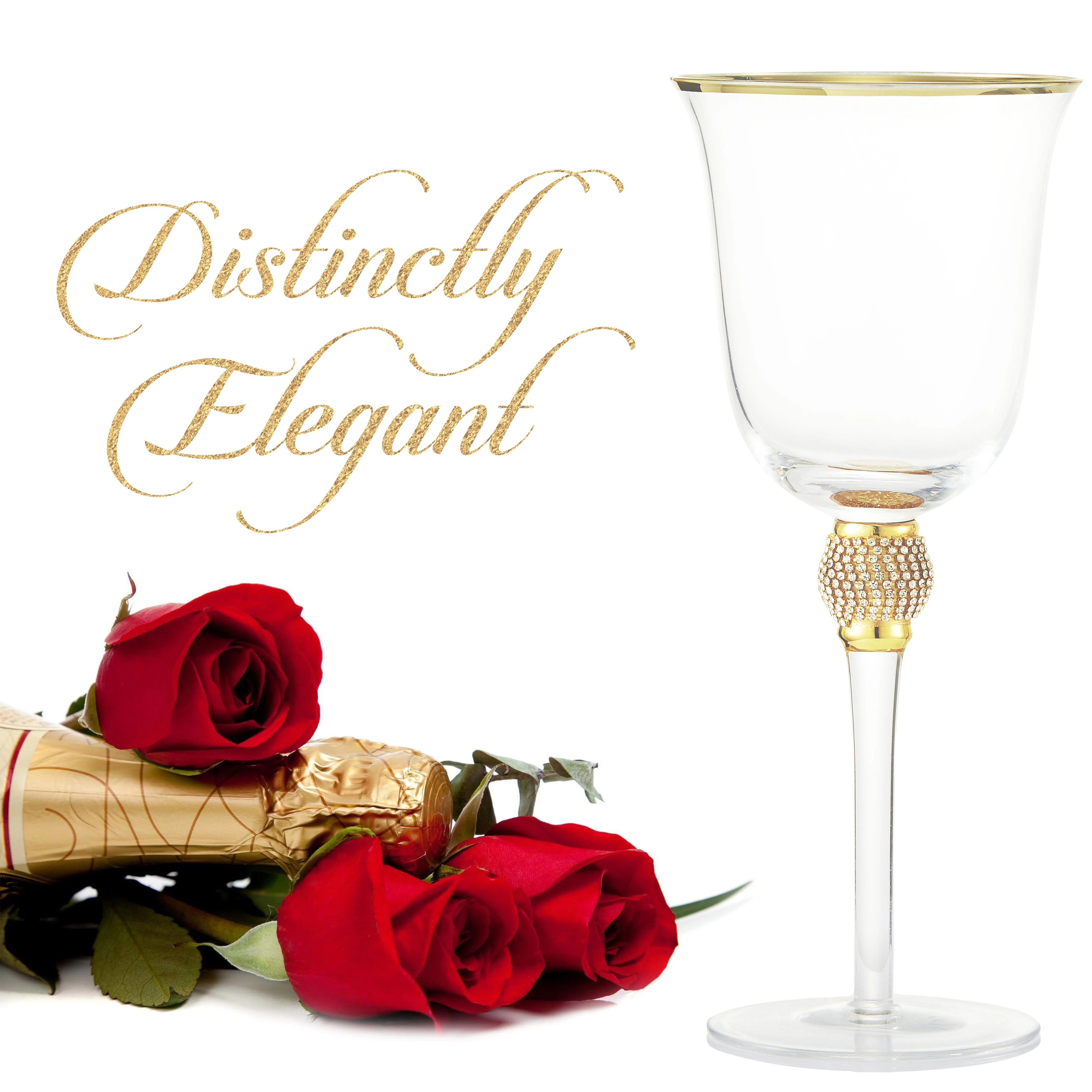 Berkware Set of 2 Gold tone Wine Glasses - Luxurious Rose and White Wine Glass with Dazzling Rhinestone Design and Gold tone Rim - Image 3