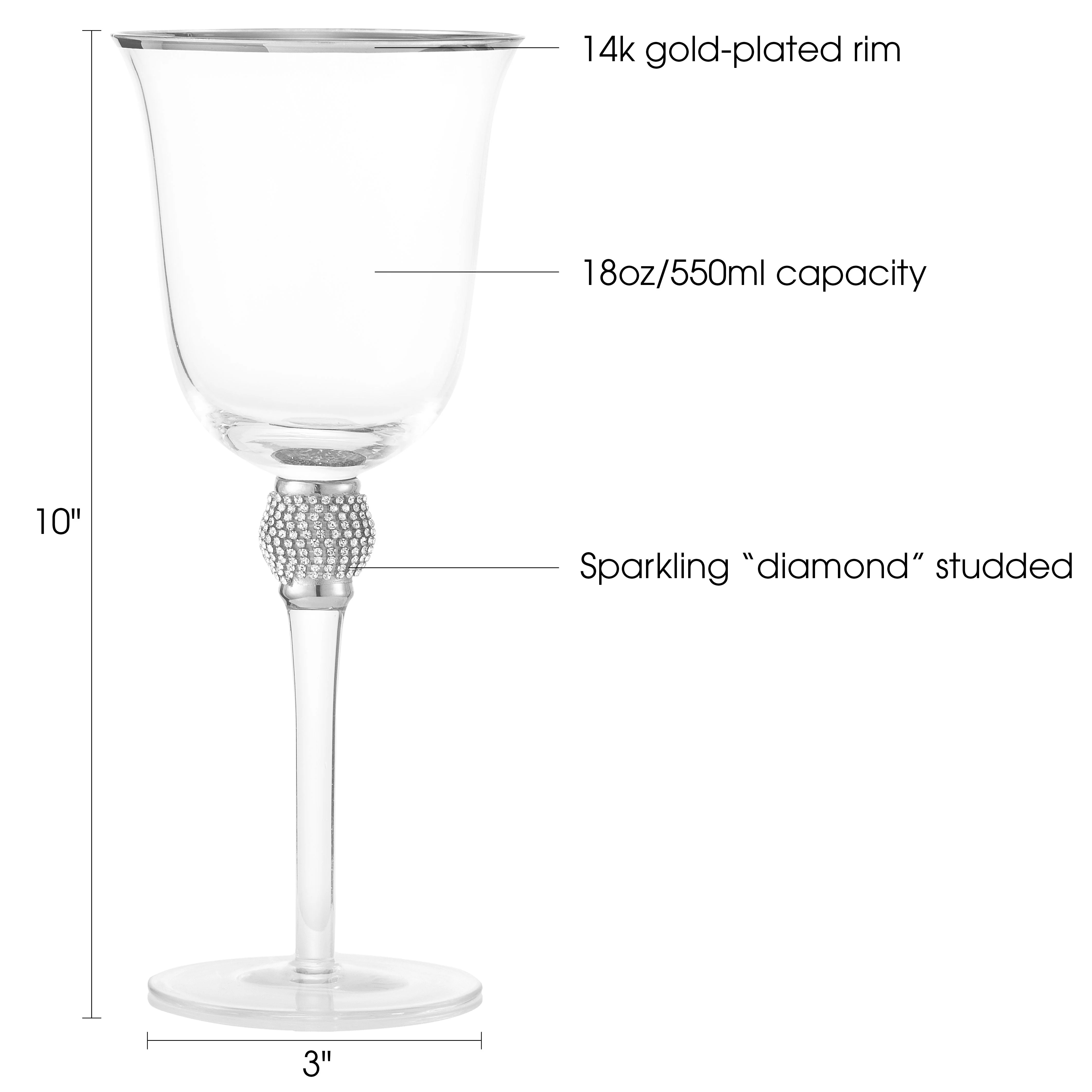 Berkware Set of 2 Rhodium Silver tone Wine Glasses - Luxurious Ros+¬ and White Wine Glass with Dazzling Rhinestone Design and Silver tone Rim - Image 12