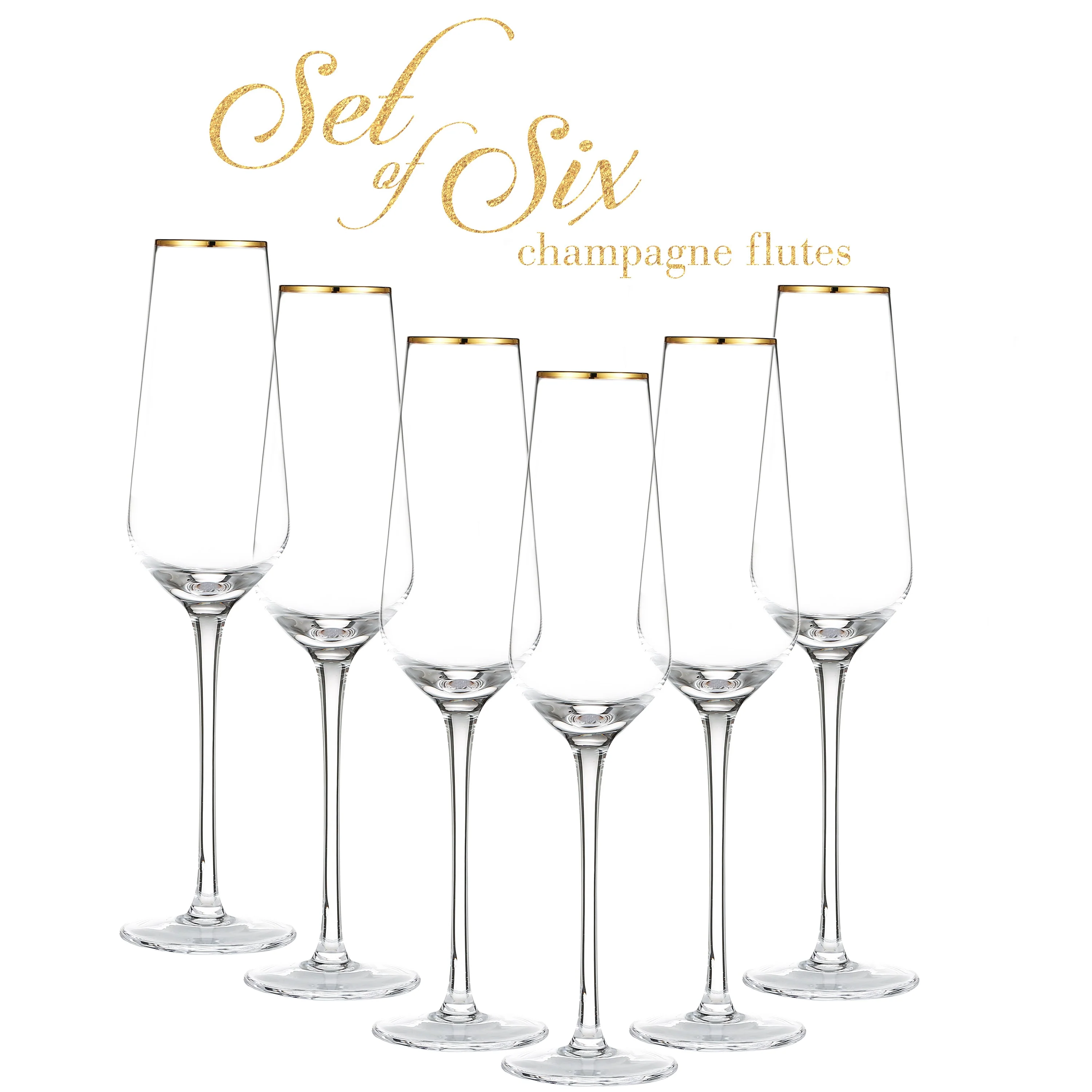 Berkware Tall Champagne Flutes with Gold tone Rim - Image 2