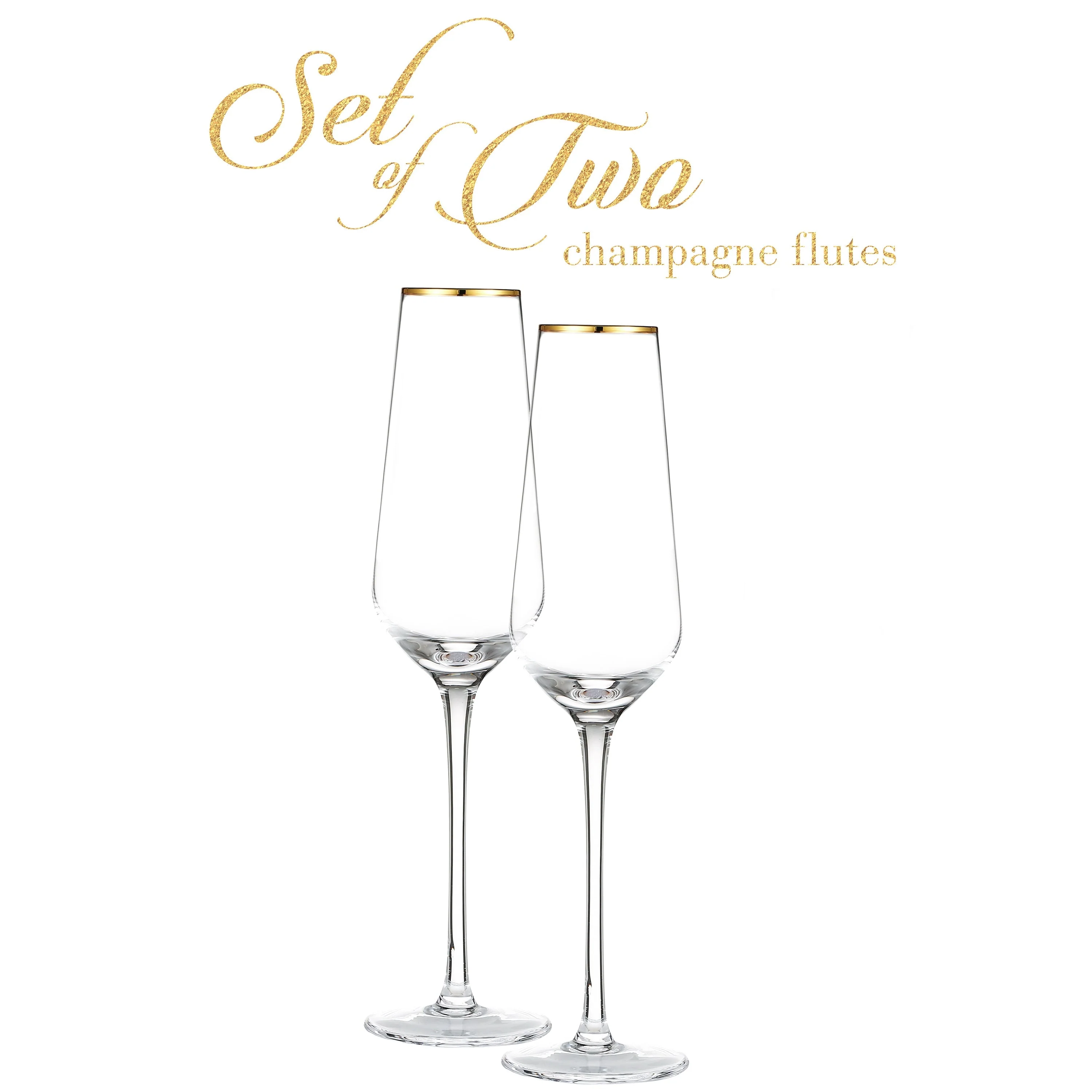 Berkware Tall Champagne Flutes with Gold tone Rim - Image 2