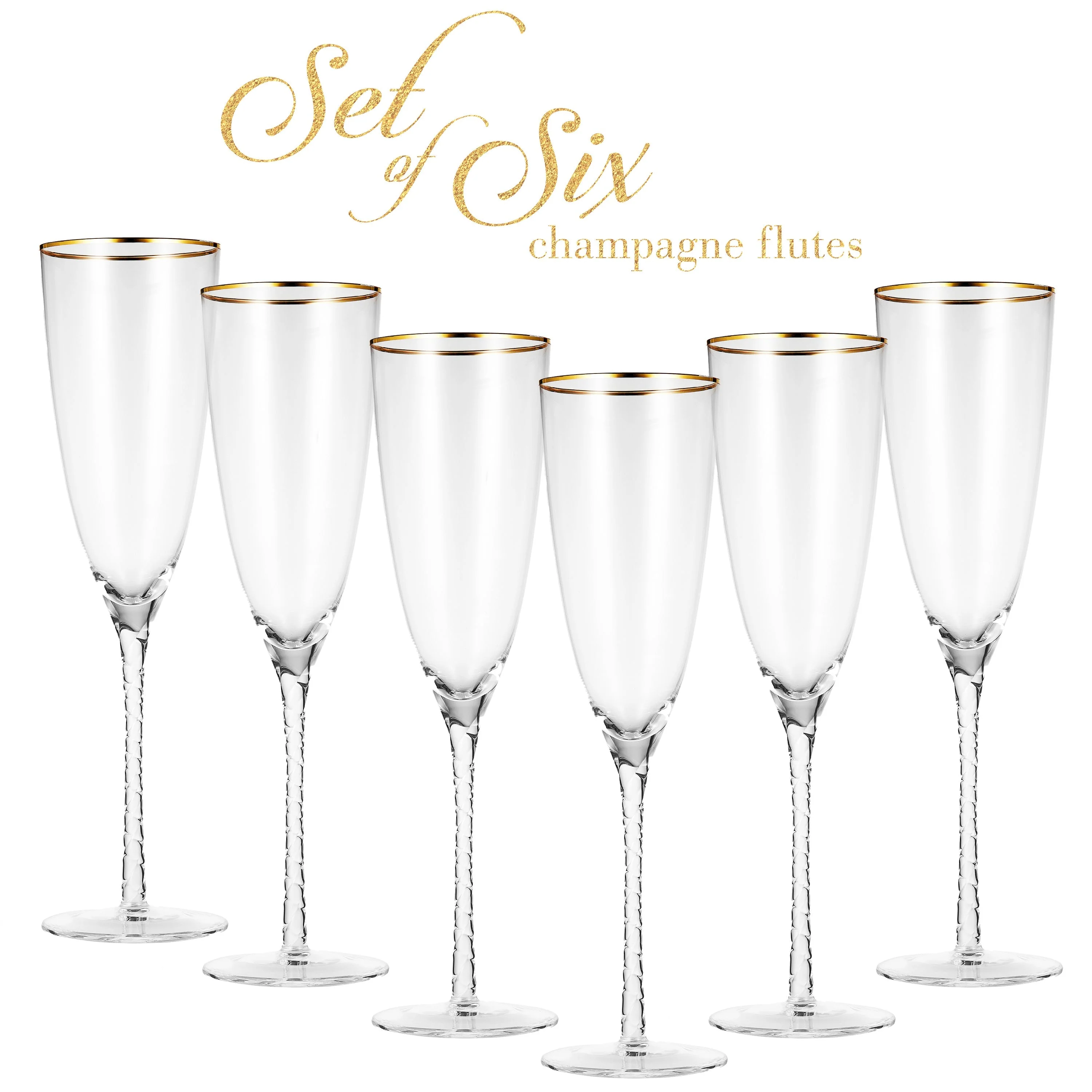 Berkware Twisted Stem Champagne Glass with Gold tone Rim, Set of 6 - Image 6