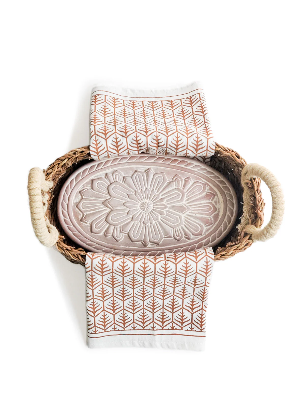 Bread Warmer & Basket Gift Set with Tea Towel - Flower - Image 9