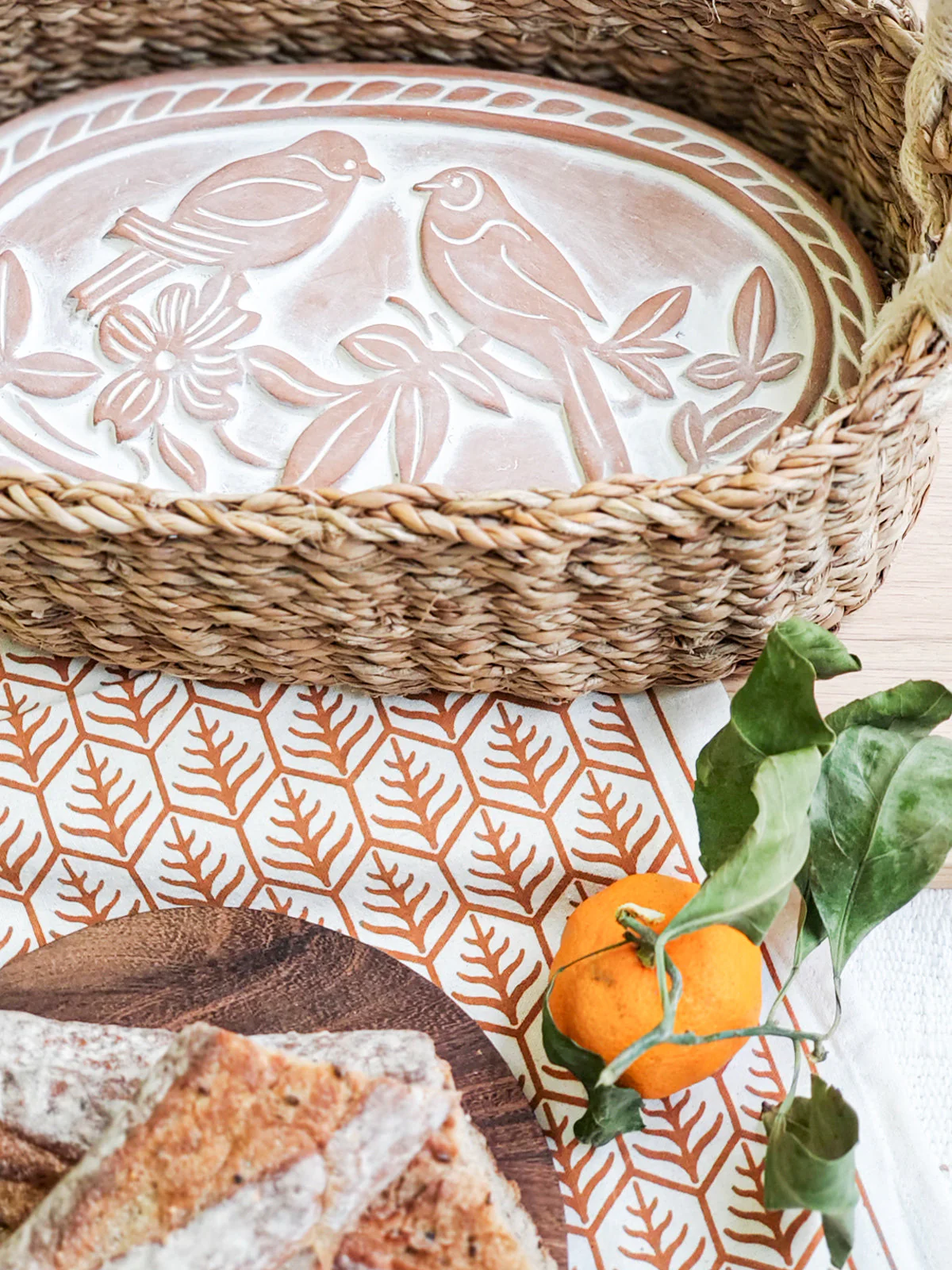 Bread Warmer & Basket Gift Set with Tea Towel - Lovebird Oval - Image 4