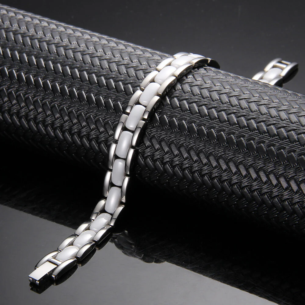 Ceramic and Stainless Steel Energy Bracelet 4-in-1. White & Silver Color. Model CEB042 - Image 2