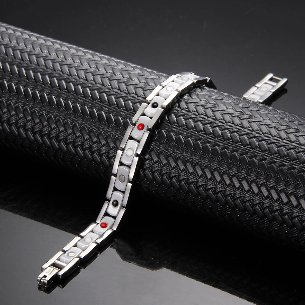 Ceramic and Stainless Steel Energy Bracelet 4-in-1. White & Silver Color. Model CEB042 - Image 3