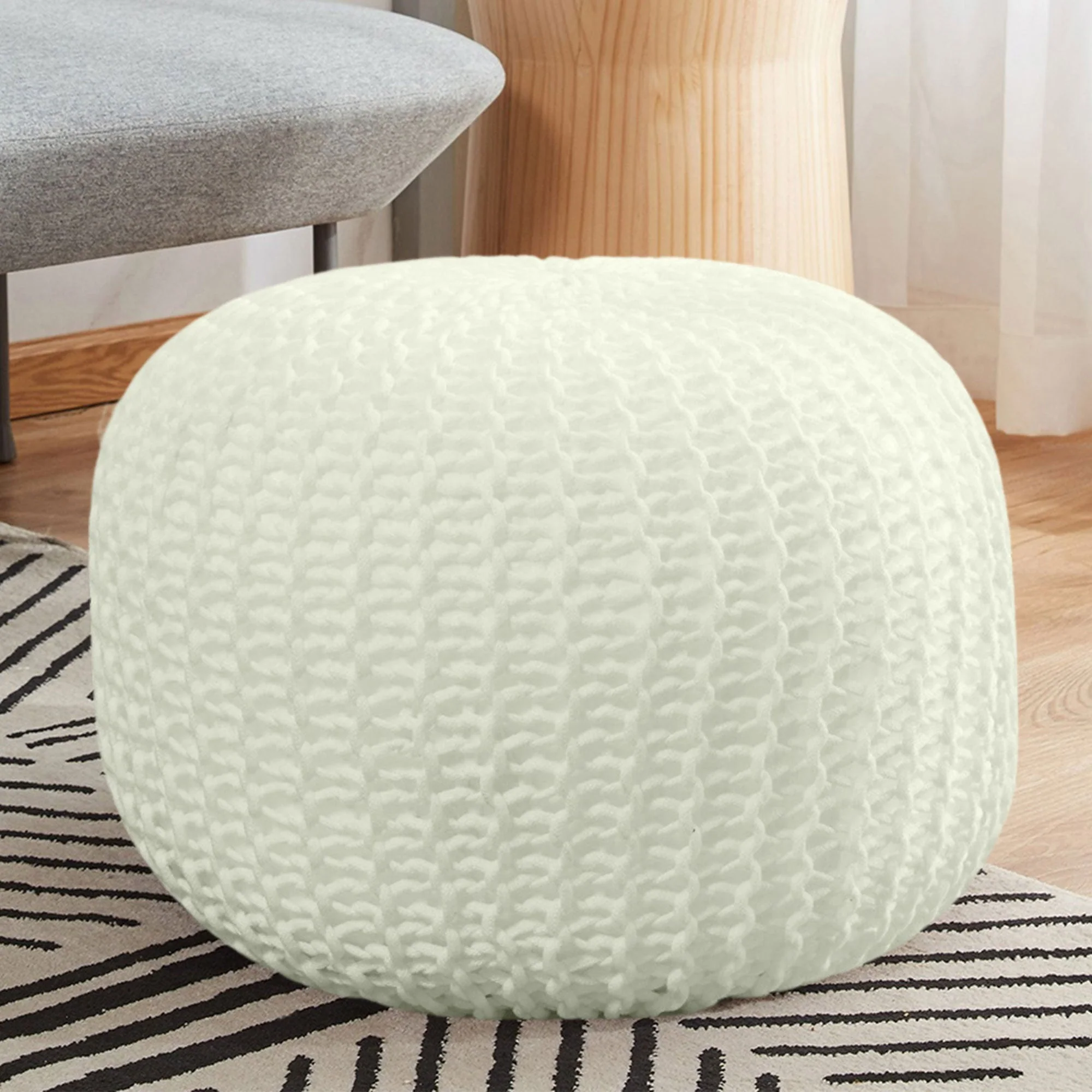 Cheer Collection 18" Round Pouf Ottoman - Chunky Hand-Knit Decorative and Comfortable Foot Rest - Image 19