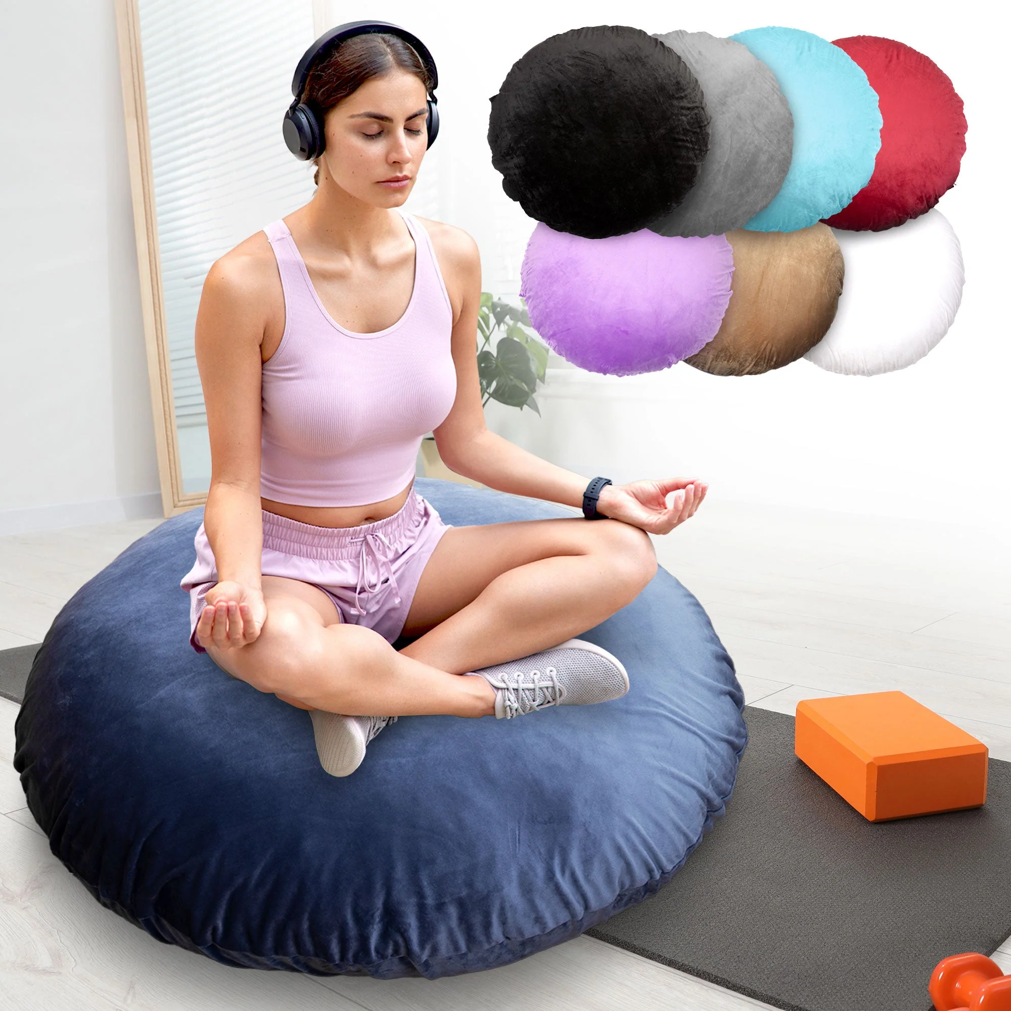 Cheer Collection 32" Round Floor Pillow for Preppy Room Decor - Soft Meditation Yoga Cushion with Insert - Image 48