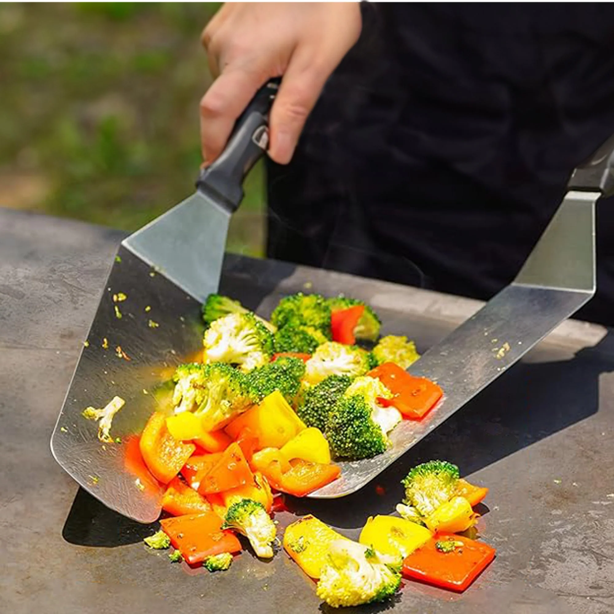 Cheer Collection 5-Piece Stainless Steel Griddle Set – Spatulas, Scraper, and Squeeze Bottles for BBQ, Grill, and Kitchen Cooking - Image 5