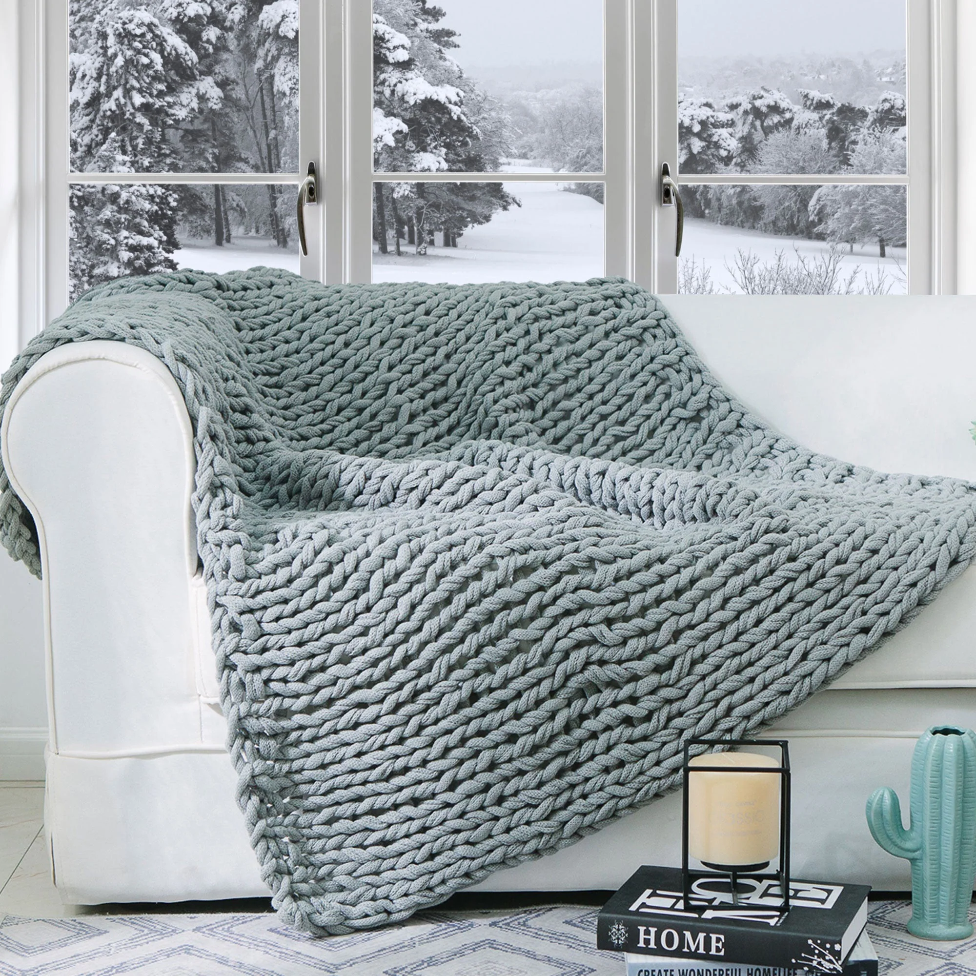 Cheer Collection Chunky Cable Knit Throw Blanket | Ultra Plush and Soft 100% Acrylic Accent Throw - 50 x 60 - Image 15