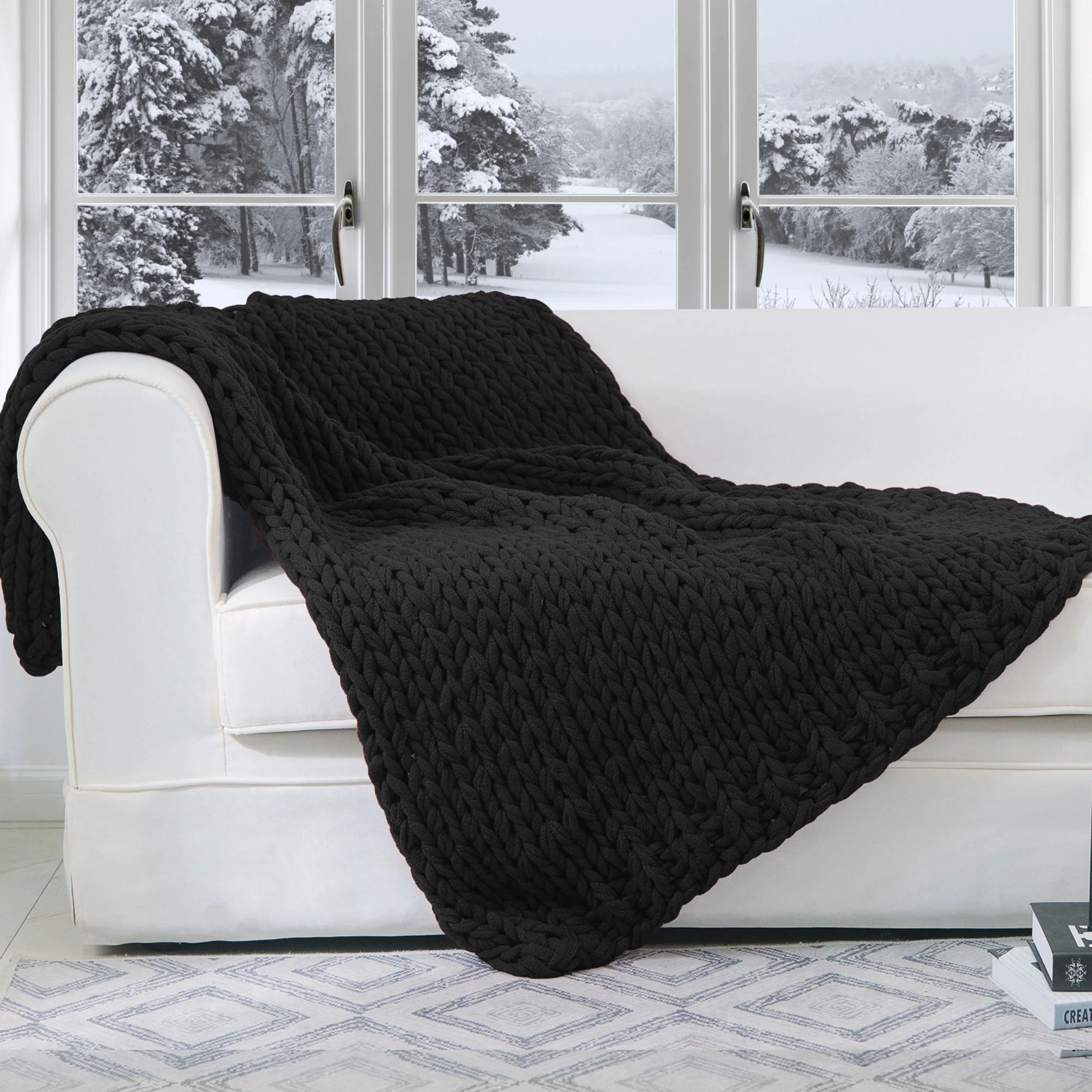 Cheer Collection Chunky Cable Knit Throw Blanket | Ultra Plush and Soft 100% Acrylic Accent Throw - 50 x 60 - Image 2
