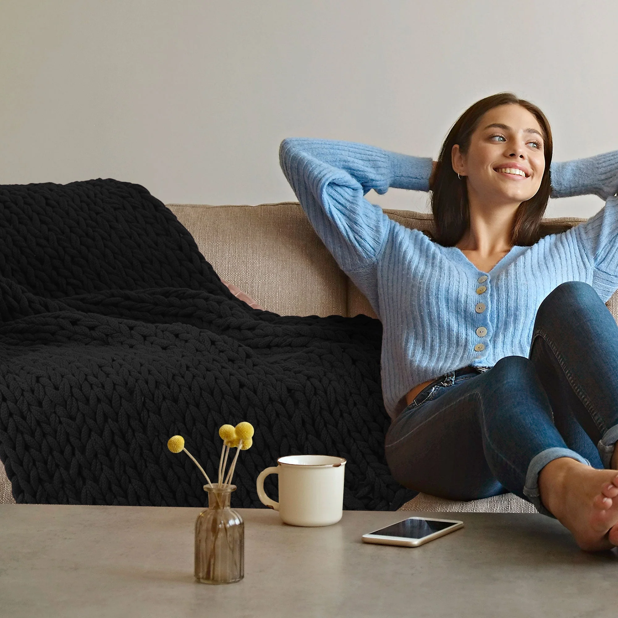 Cheer Collection Chunky Cable Knit Throw Blanket | Ultra Plush and Soft 100% Acrylic Accent Throw - 50 x 60 - Image 3