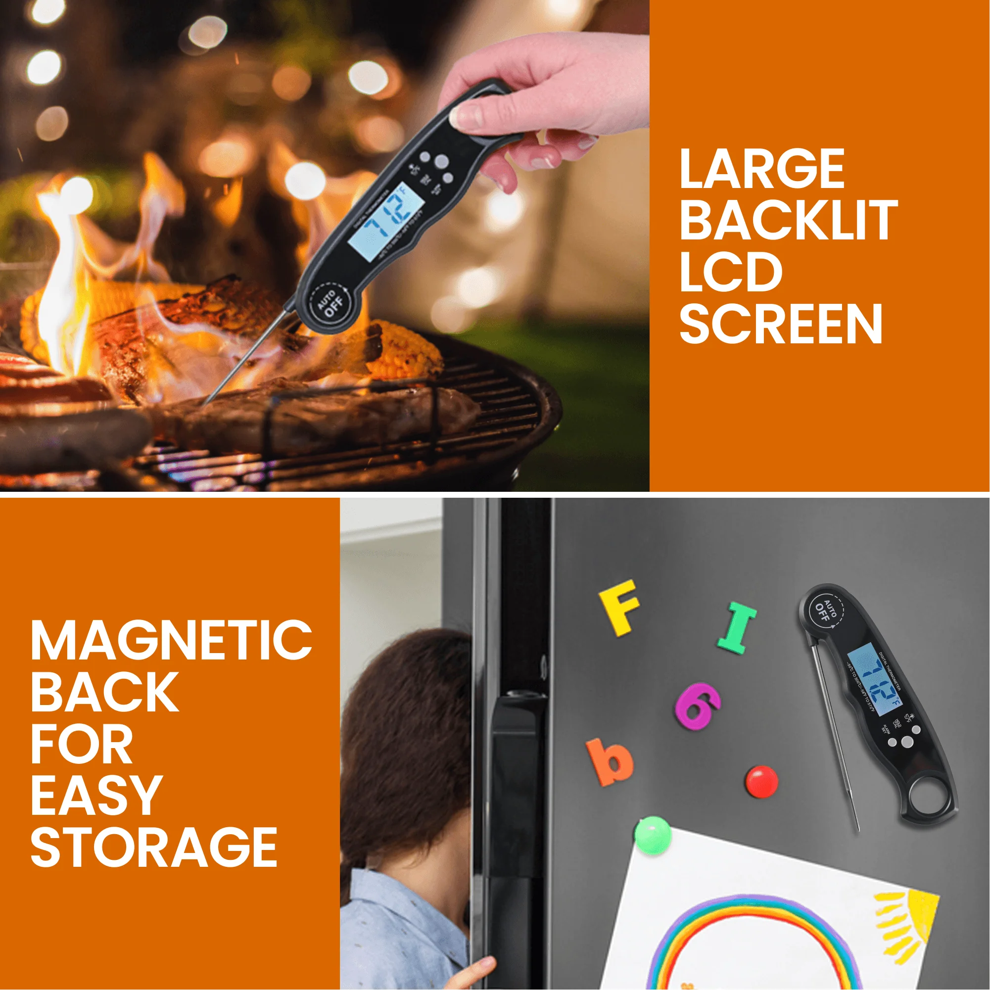 Cheer Collection Digital Meat Thermometer, Instant Read Food Thermometer with Backlight LCD Screen, Foldable Cooking Thermometer for BBQ and Kitchen - Image 7