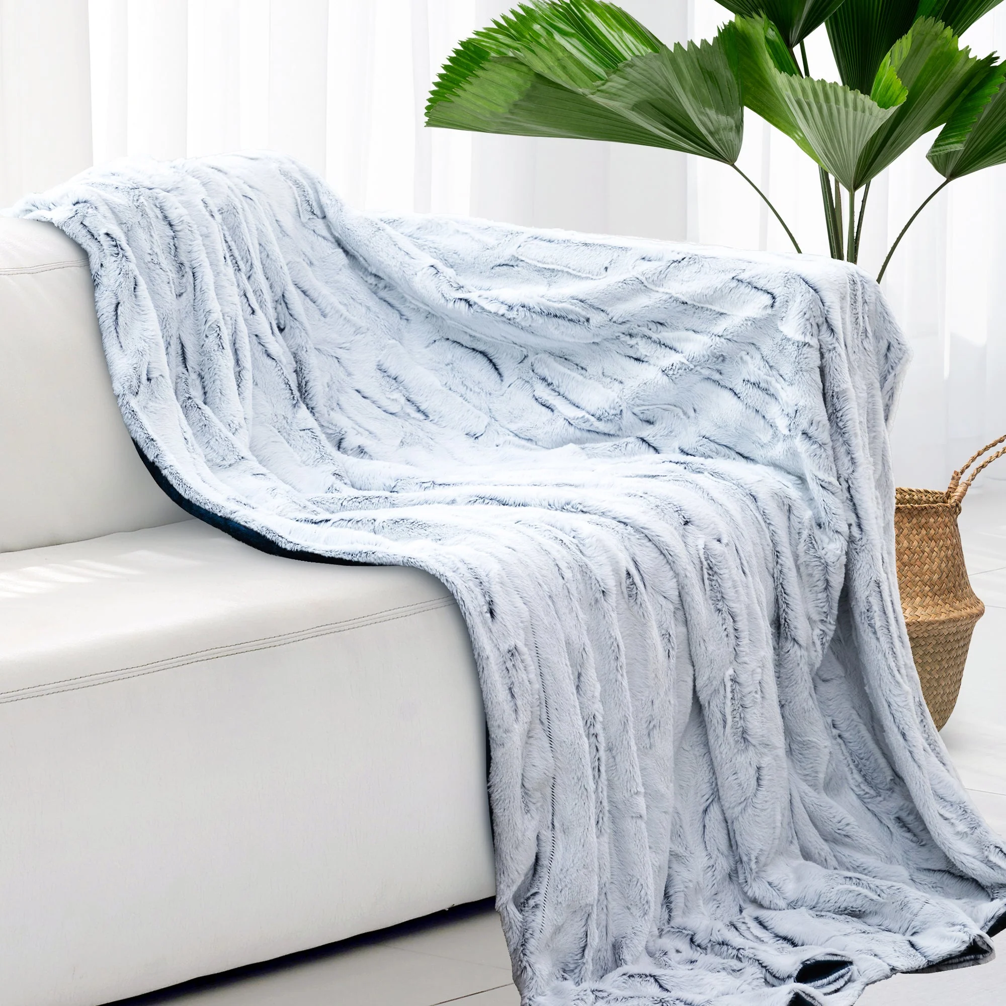 Cheer Collection Embossed Faux Fur Throw Blanket - Ultra Soft Fuzzy Blanket - Image 2