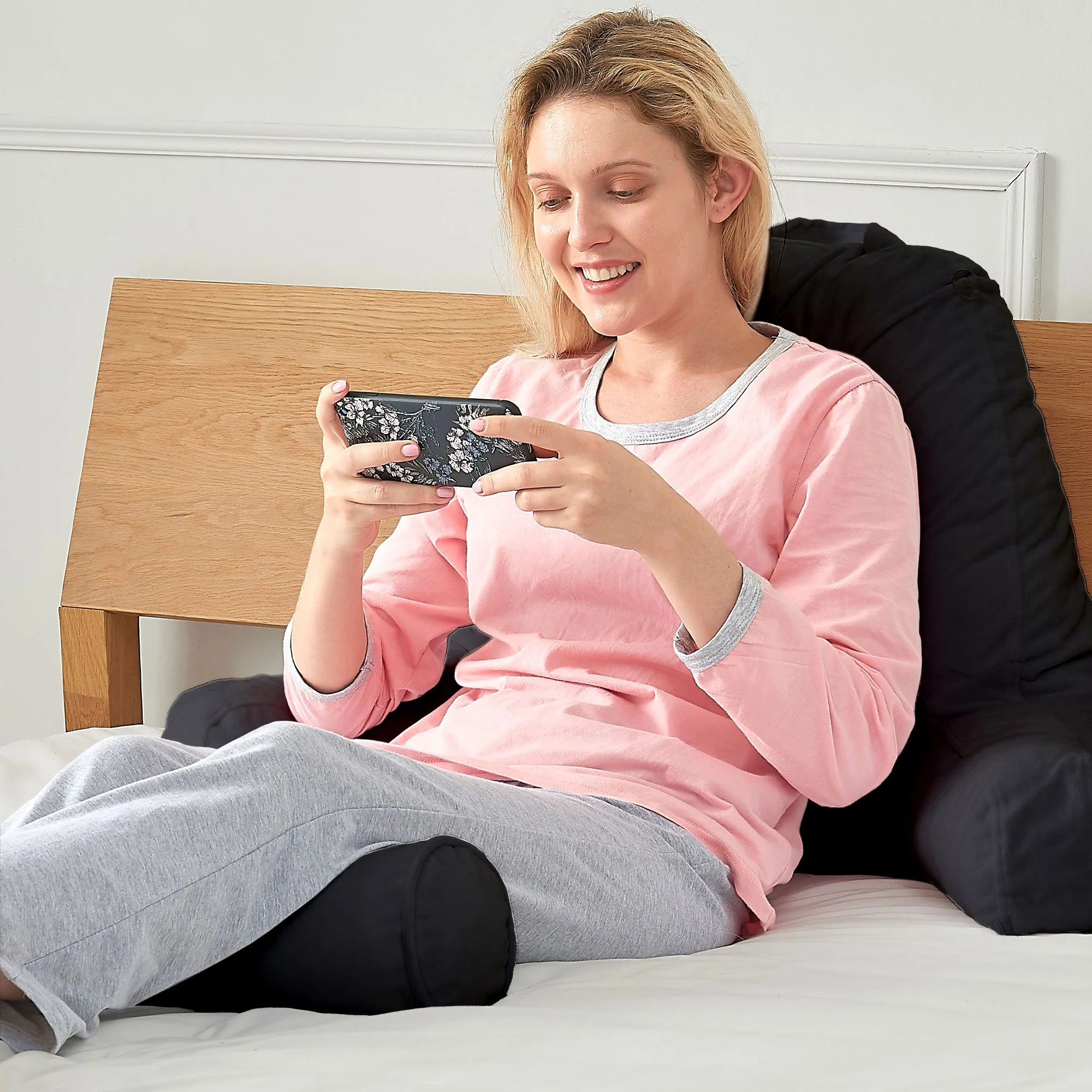 Cheer Collection Extra Large Hollow Fiber TV Pillow and Reading with Bolster & Backrest - Image 2