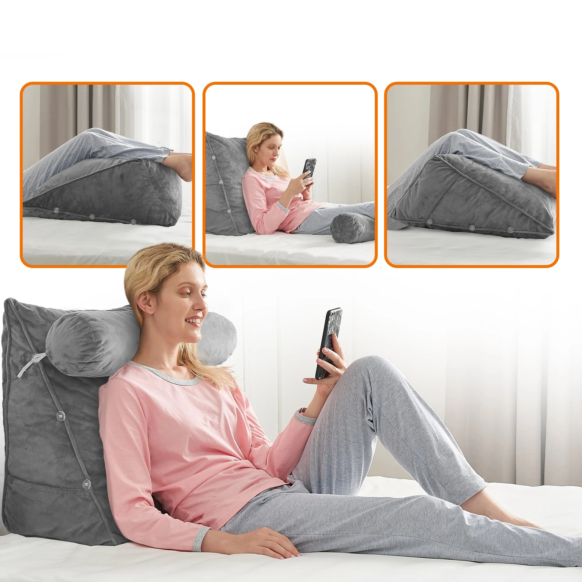 Cheer Collection Extra Large Wedge Shaped Reading and TV Pillow with Adjustable Neck Pillow - Image 14