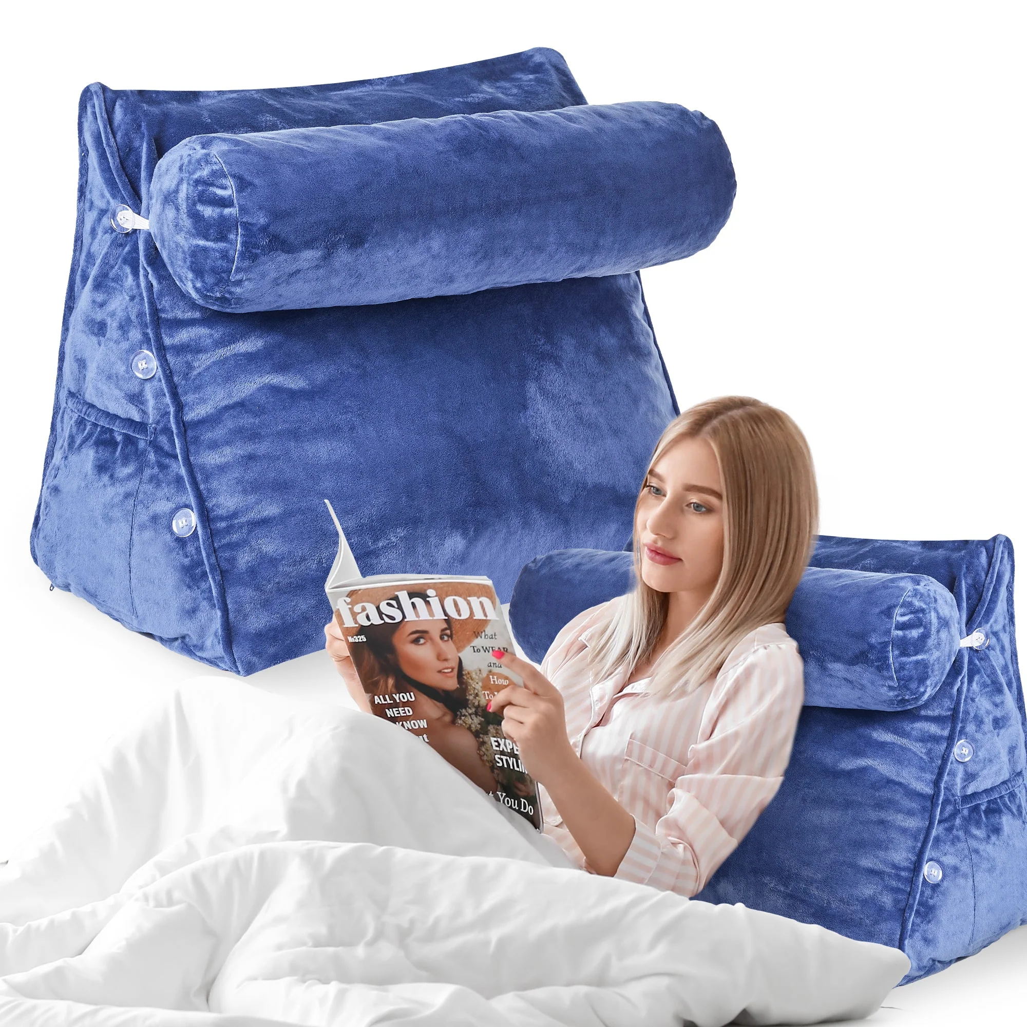 Cheer Collection Extra Large Wedge Shaped Reading and TV Pillow with Adjustable Neck Pillow - Image 16