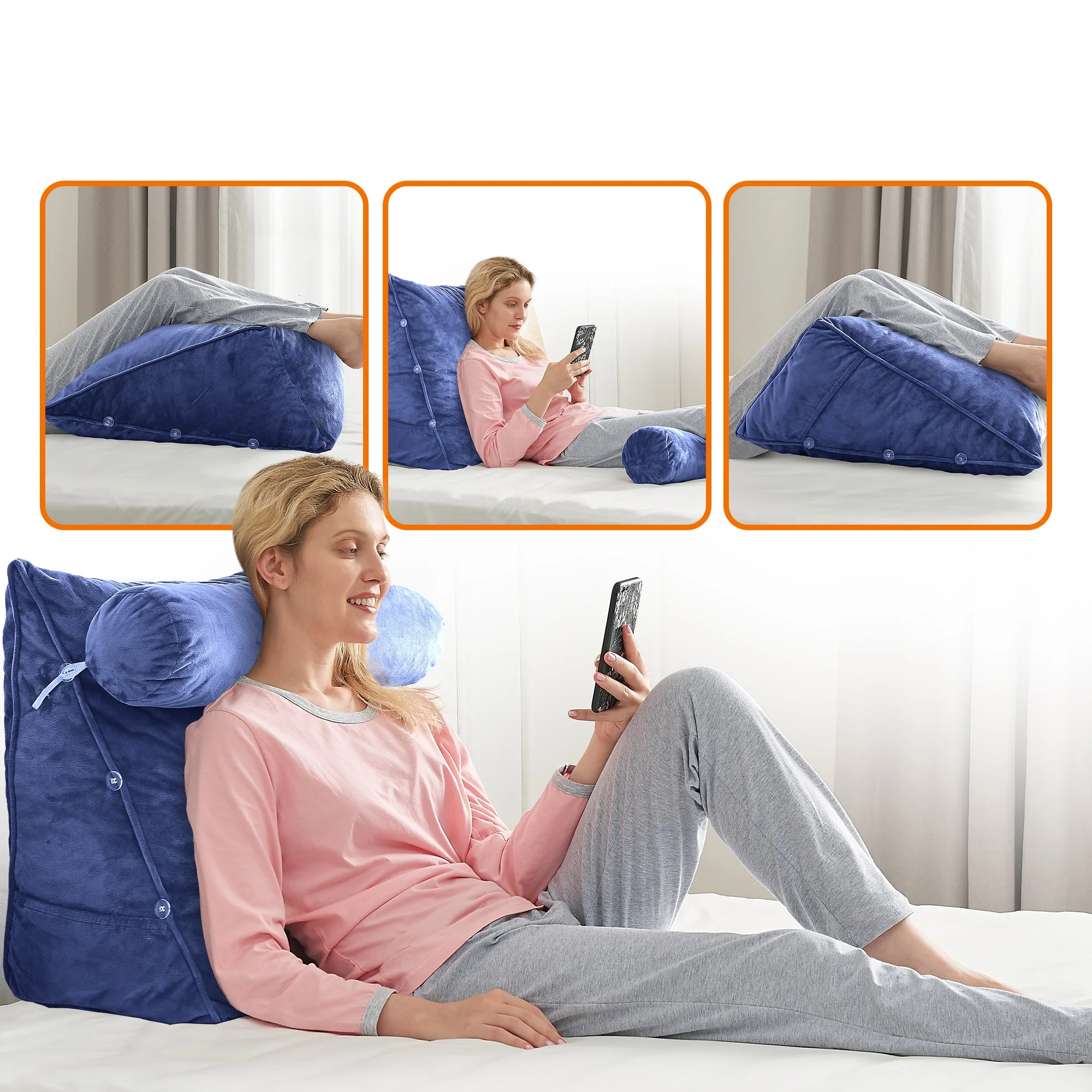 Cheer Collection Extra Large Wedge Shaped Reading and TV Pillow with Adjustable Neck Pillow - Image 21