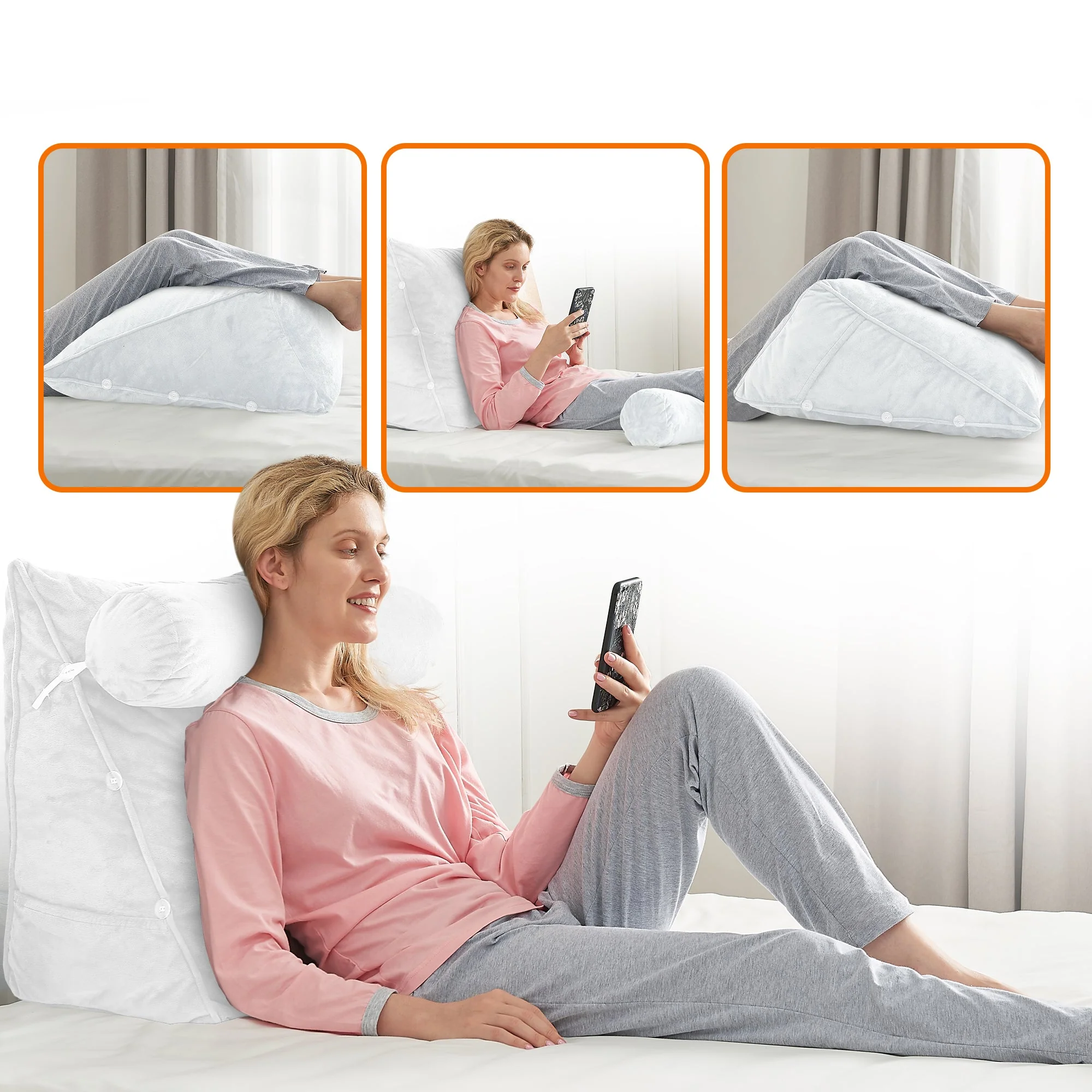 Cheer Collection Extra Large Wedge Shaped Reading and TV Pillow with Adjustable Neck Pillow - Image 28