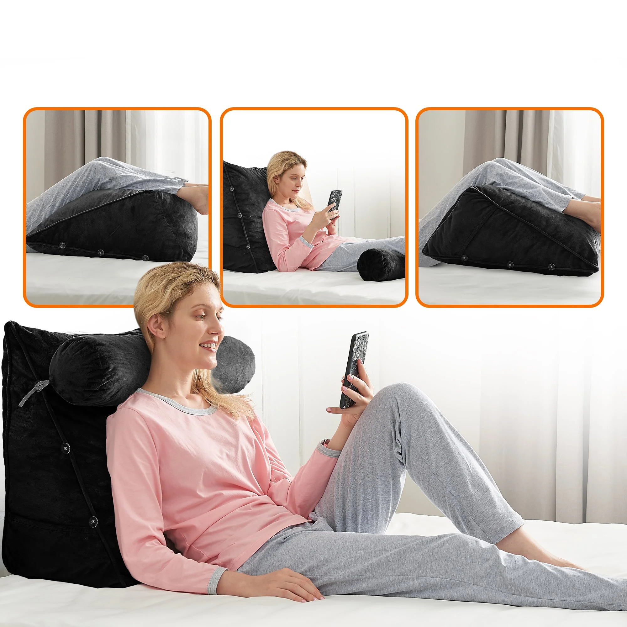 Cheer Collection Extra Large Wedge Shaped Reading and TV Pillow with Adjustable Neck Pillow - Image 7