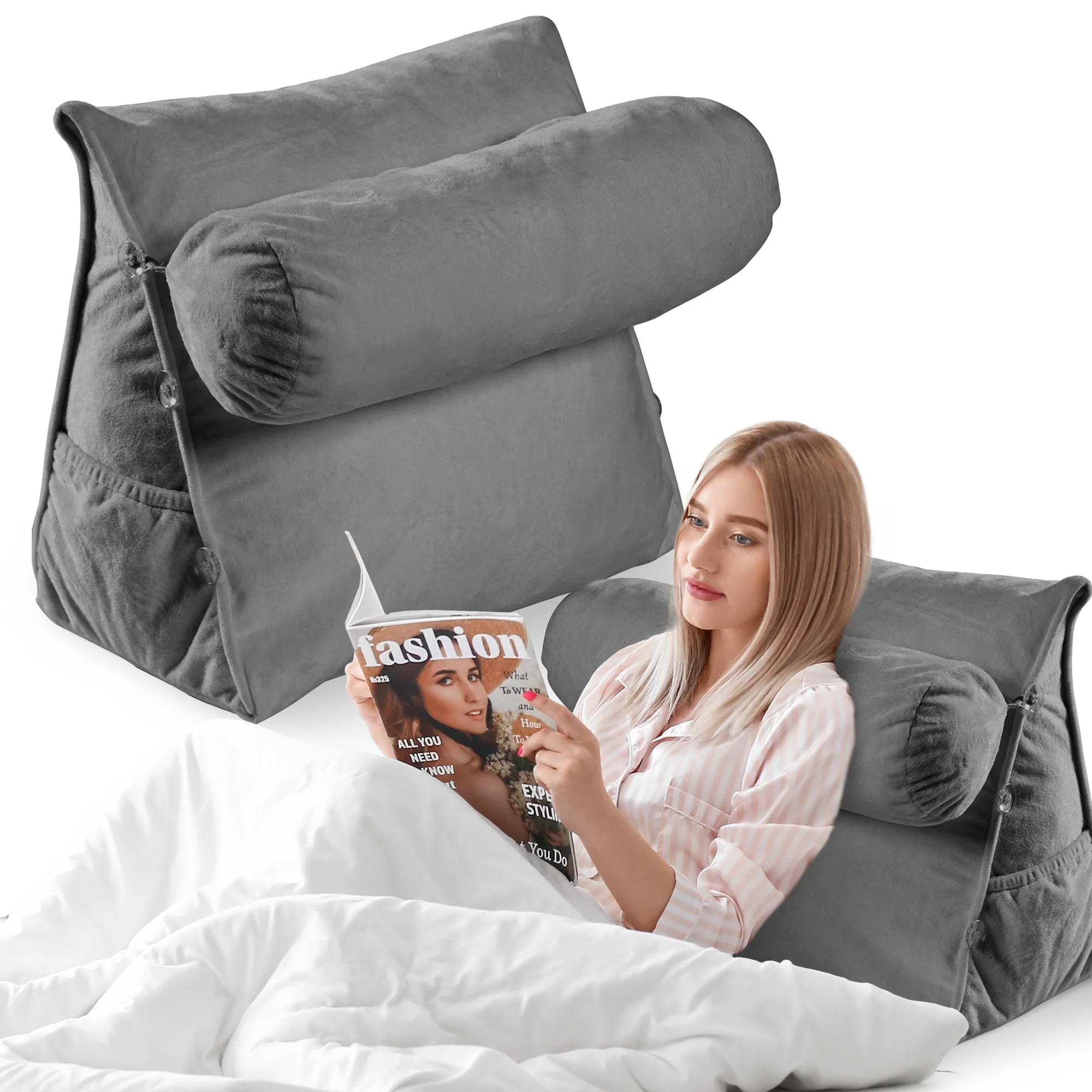 Cheer Collection Extra Large Wedge Shaped Reading and TV Pillow with Adjustable Neck Pillow - Image 9