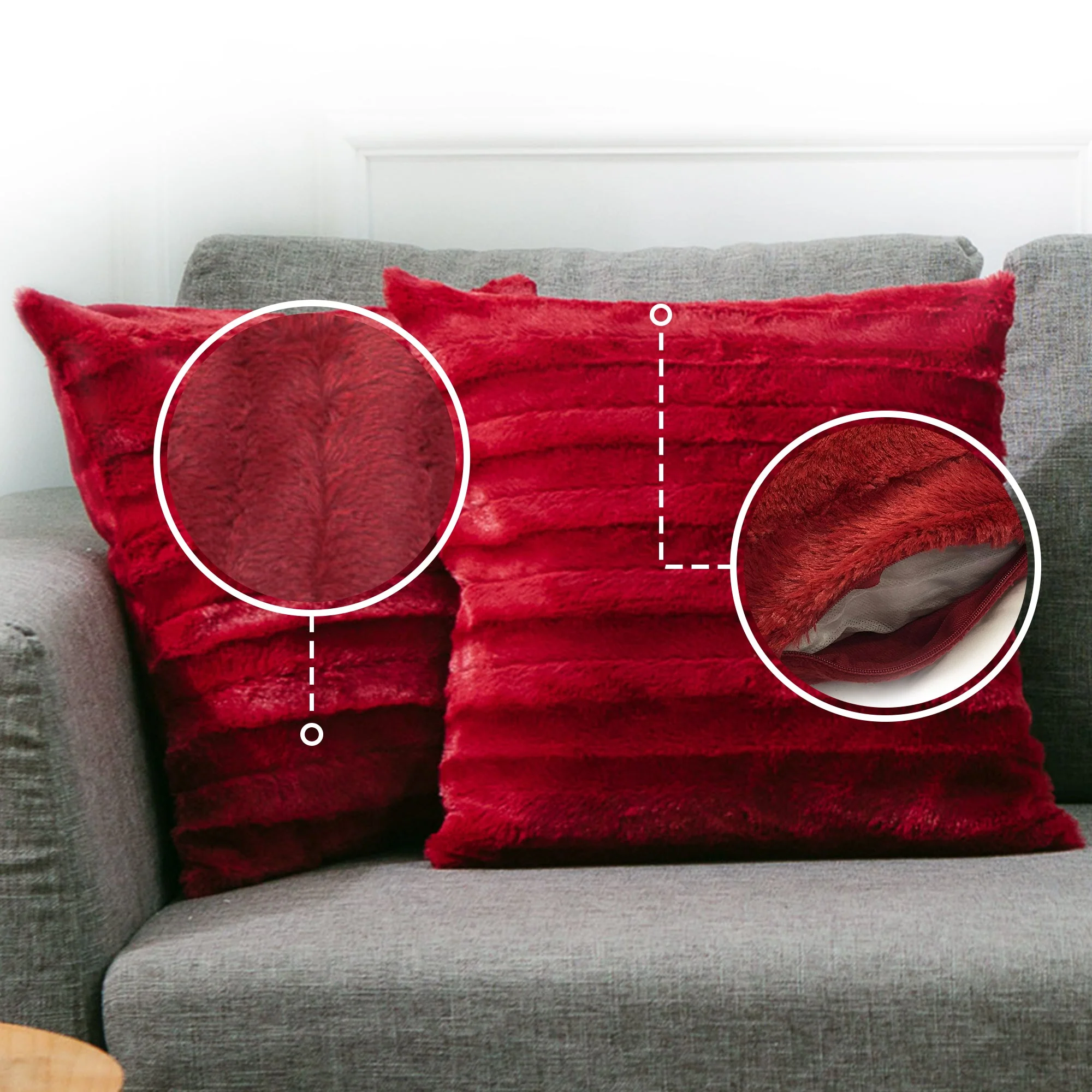 Cheer Collection Faux Fur Throw Pillows - Set of 2 Decorative Couch Pillows - 24" x 24" - Image 14