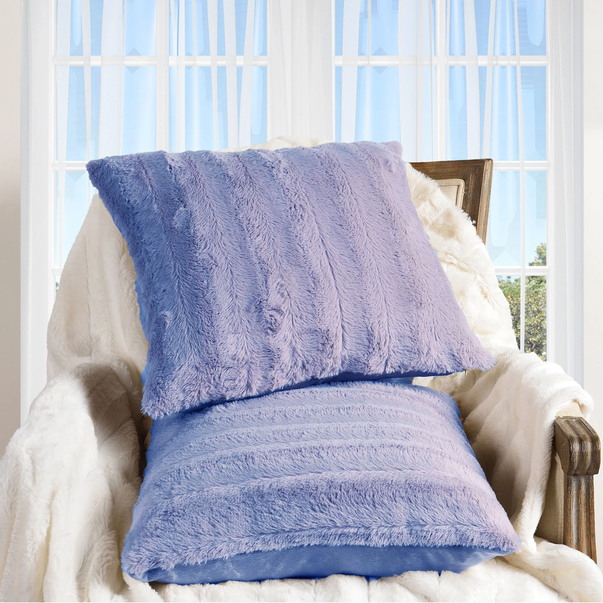 Cheer Collection Faux Fur Throw Pillows - Set of 2 Decorative Couch Pillows - 26" x 26" - Image 23