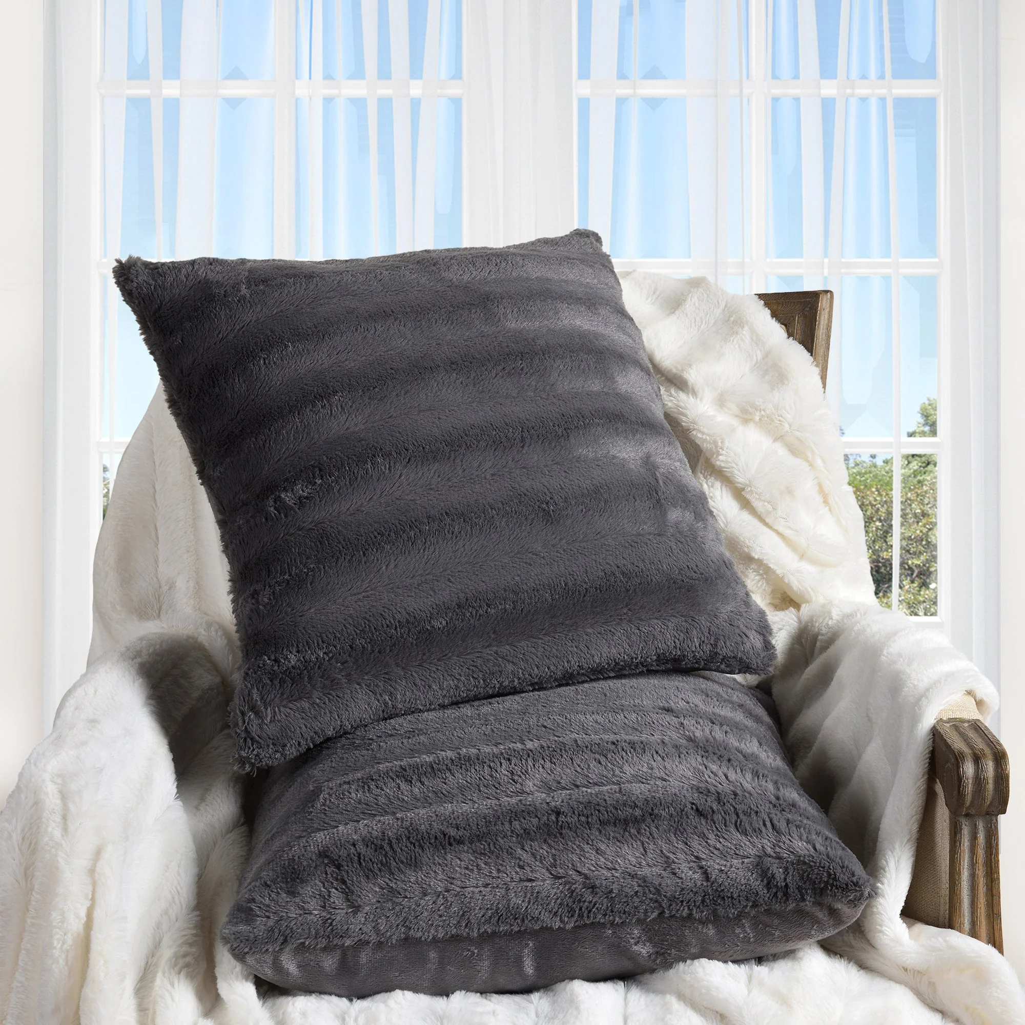 Cheer Collection Faux Fur Throw Pillows - Set of 2 Decorative Couch Pillows - 26" x 26" - Image 30