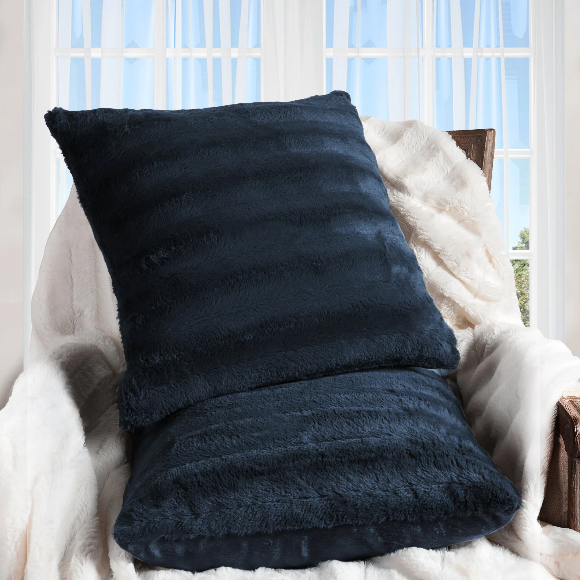 Cheer Collection Faux Fur Throw Pillows - Set of 2 Decorative Couch Pillows - 26" x 26" - Image 37