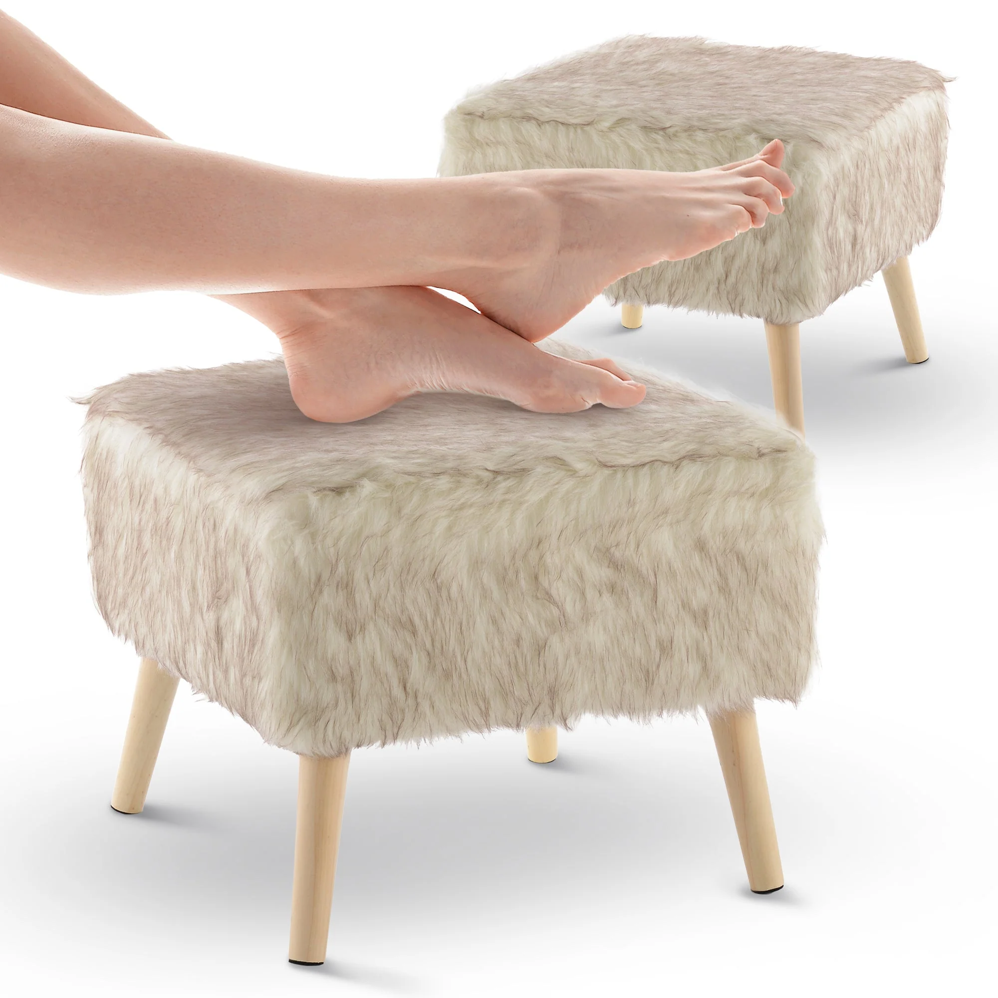 Cheer Collection Faux Fur Wood Leg Stool - Image 2