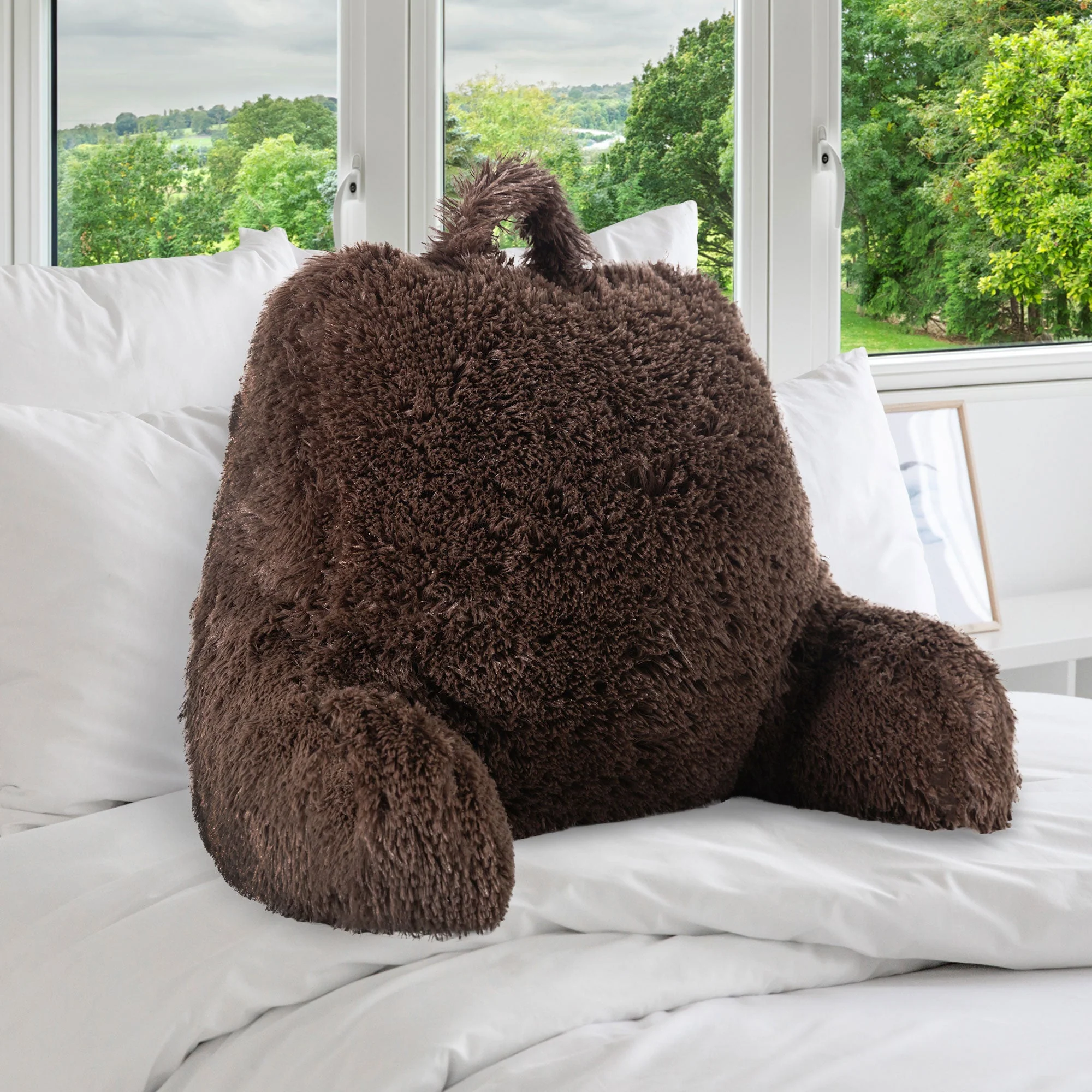 Cheer Collection Fluffy Reading Pillow - Long Shaggy Hair TV and Gaming Pillow with Armrest - Image 14