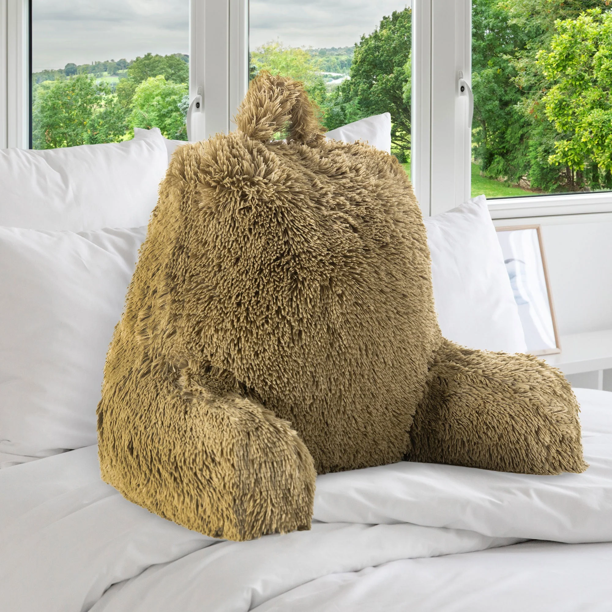 Cheer Collection Fluffy Reading Pillow - Long Shaggy Hair TV and Gaming Pillow with Armrest - Image 20