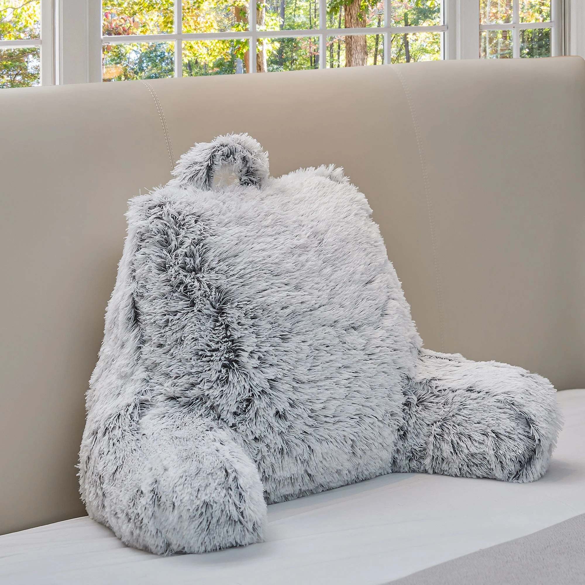 Cheer Collection Fluffy Reading Pillow - Long Shaggy Hair TV and Gaming Pillow with Armrest - Image 25