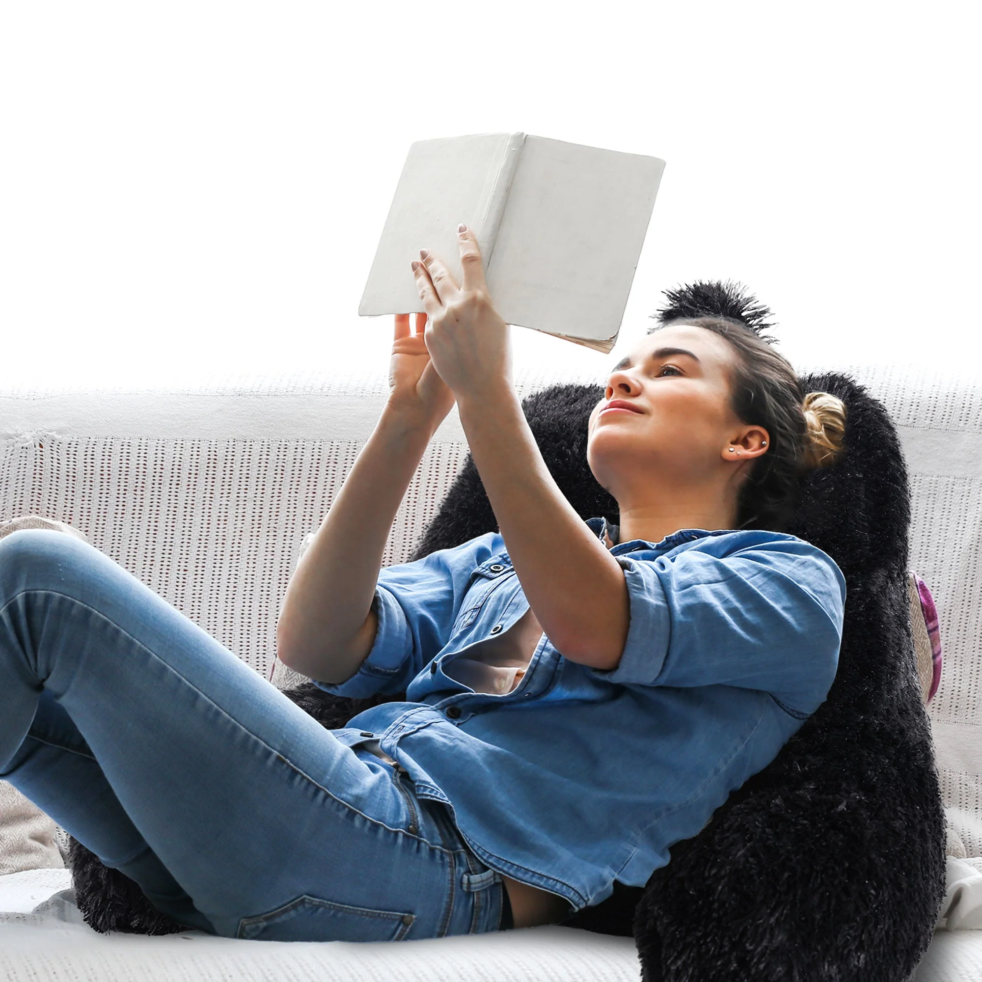Cheer Collection Fluffy Reading Pillow - Long Shaggy Hair TV and Gaming Pillow with Armrest - Image 5