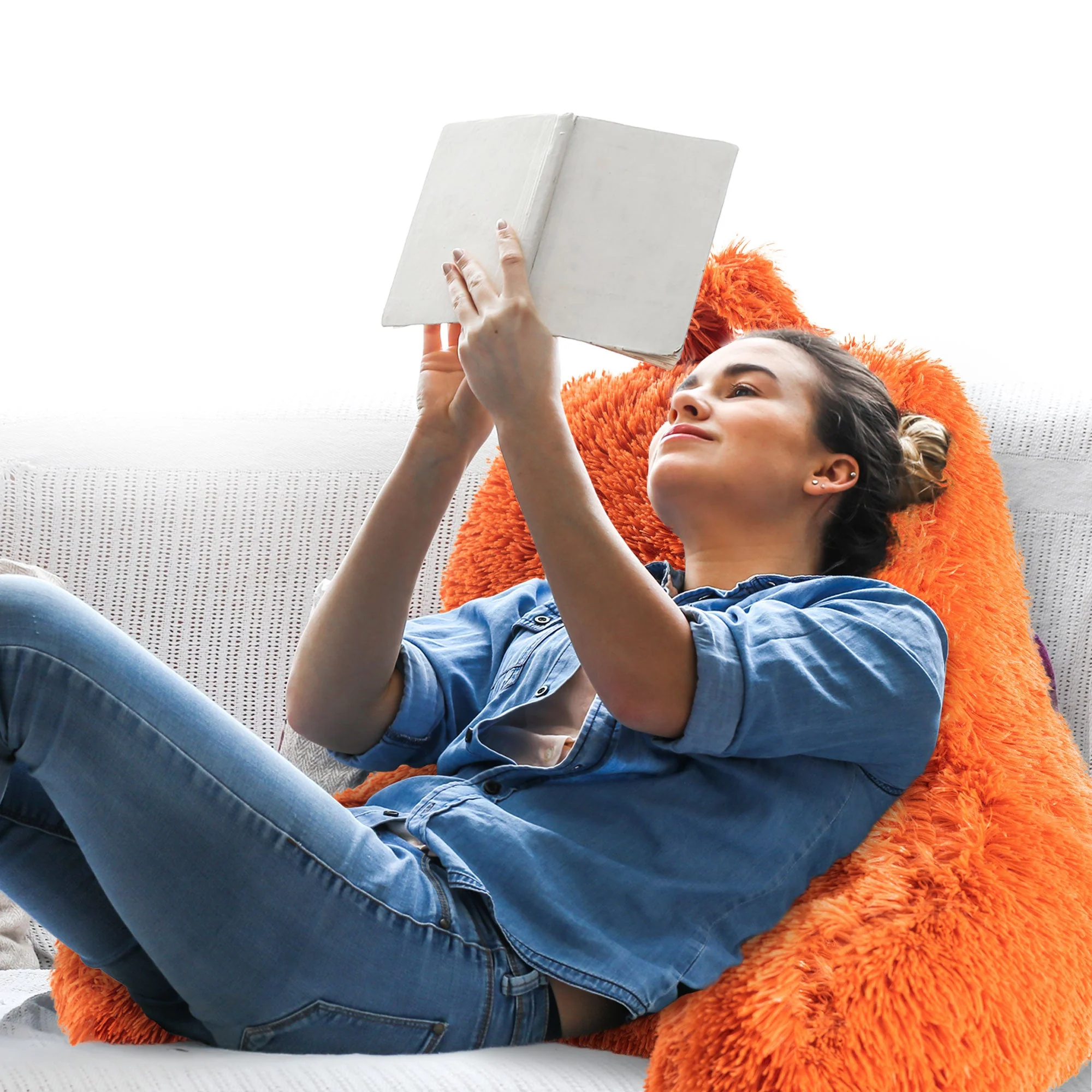 Cheer Collection Fluffy Reading Pillow - Long Shaggy Hair TV and Gaming Pillow with Armrest - Image 53