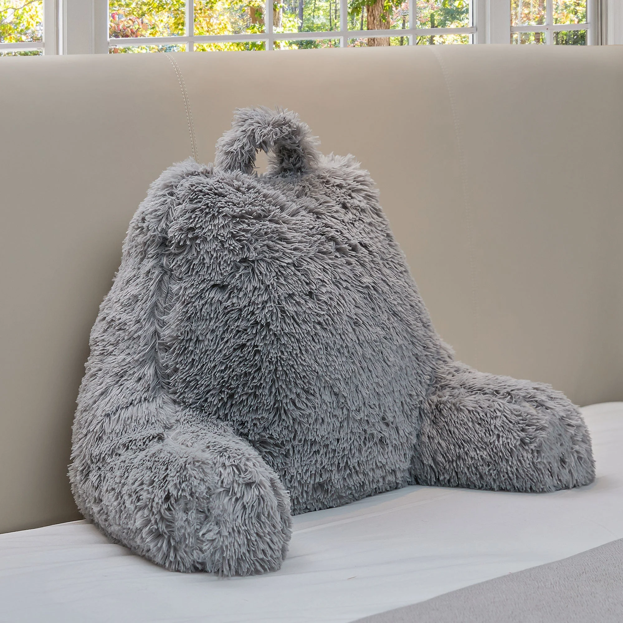 Cheer Collection Fluffy Reading Pillow - Long Shaggy Hair TV and Gaming Pillow with Armrest - Image 55