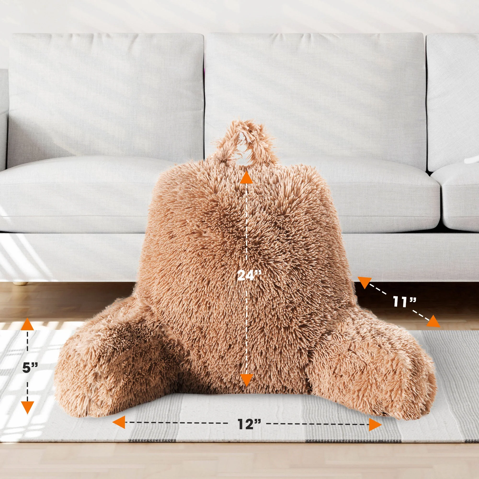 Cheer Collection Fluffy Reading Pillow - Long Shaggy Hair TV and Gaming Pillow with Armrest - Image 64