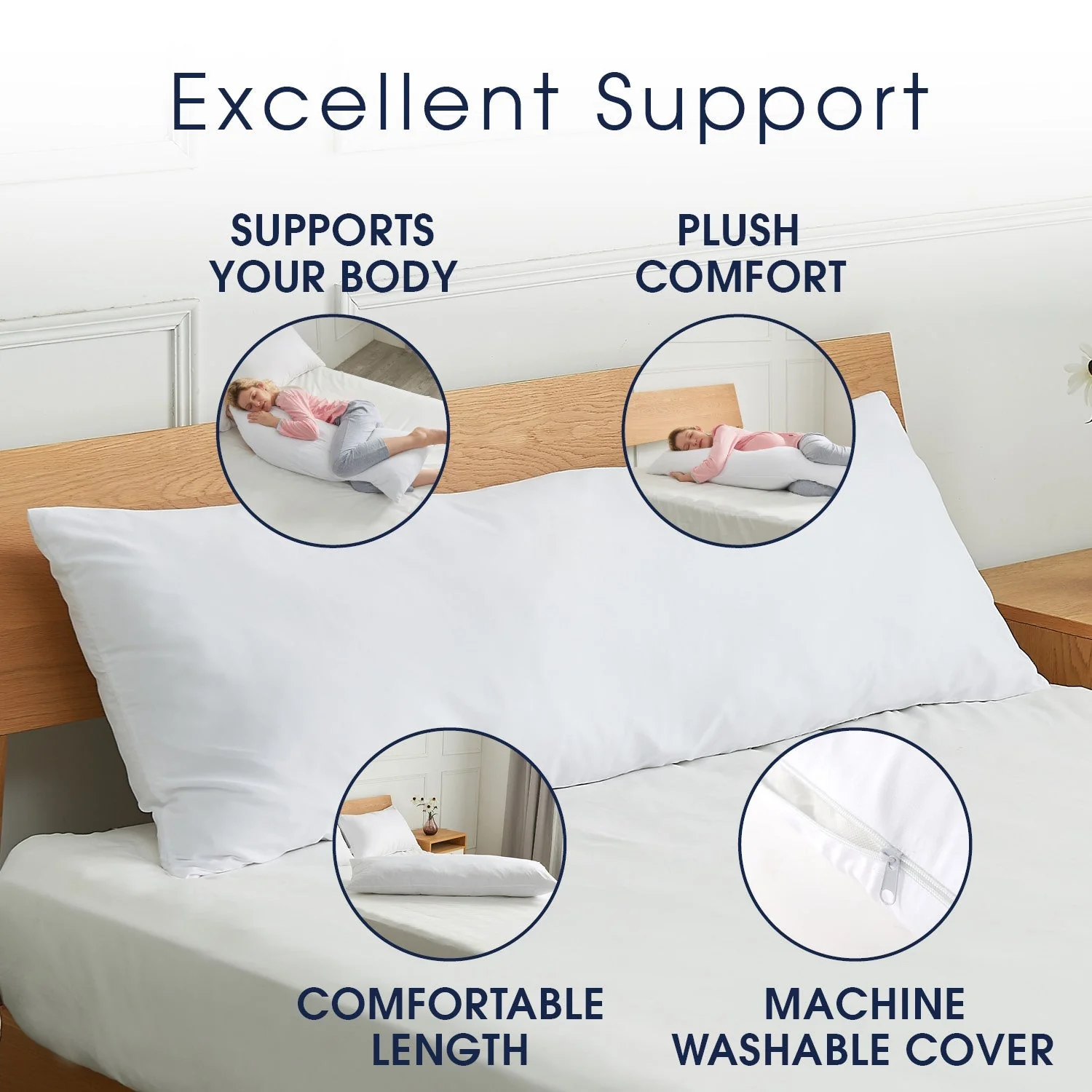 Cheer Collection Hypoallergenic Down Alternative Premium 20 x 54 Side Body Pillow Washable Cover - Image 3