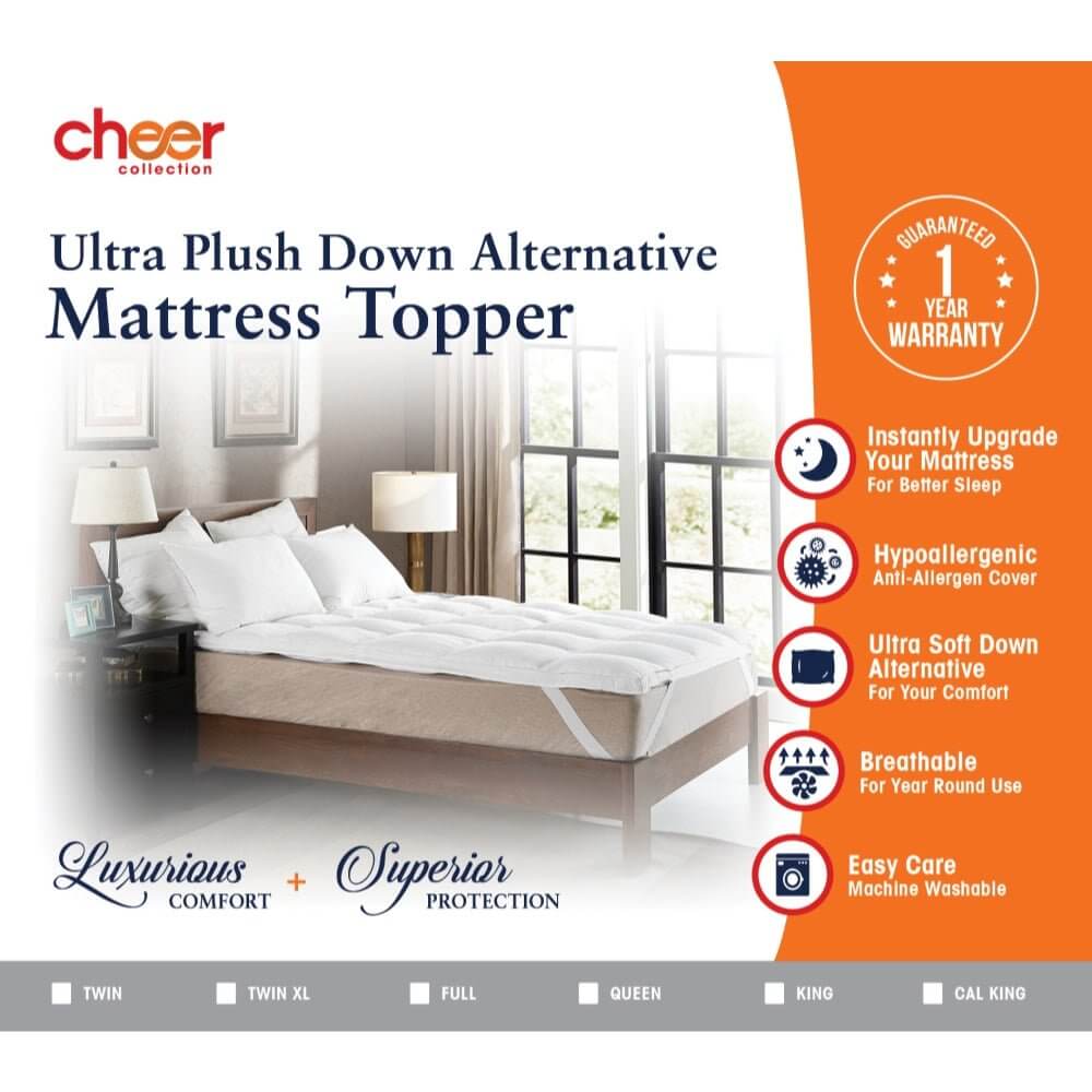 Cheer Collection Hypoallergenic Luxury Mattress Topper - Plush Overfilled Down Alternative Featherbed Mattress Pad - Image 6
