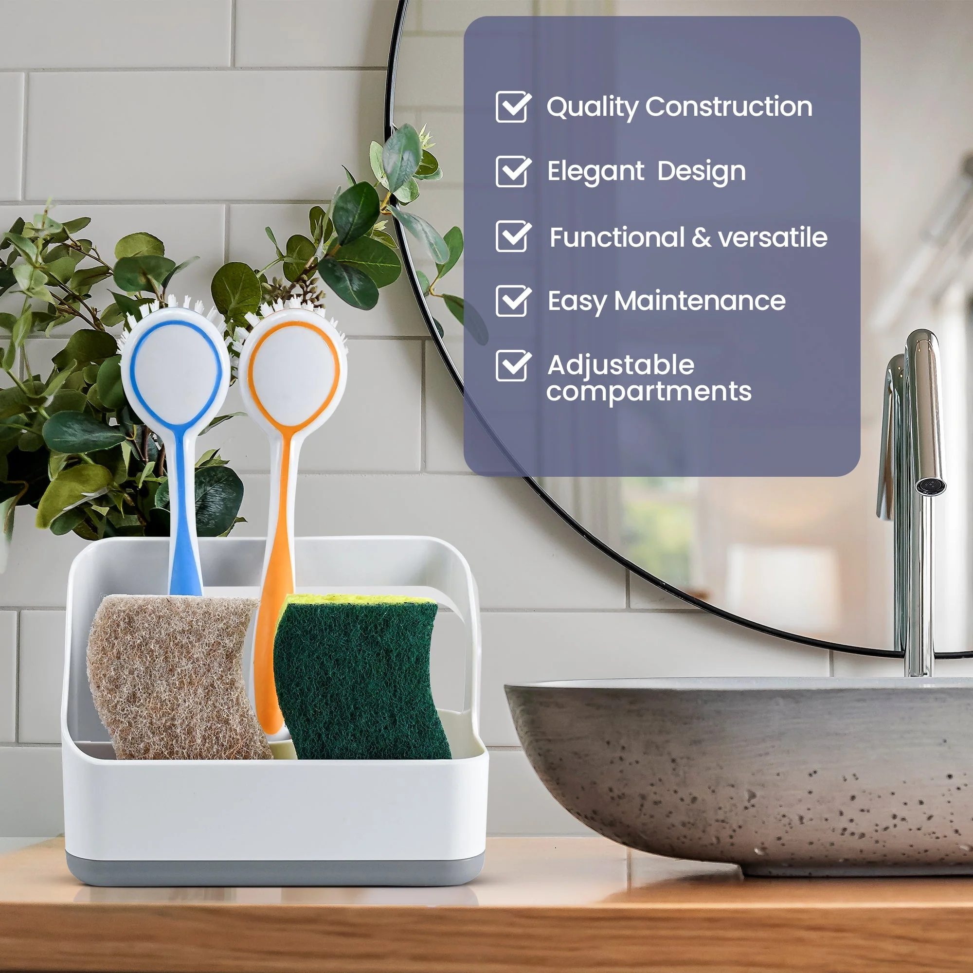 Cheer Collection Kitchen Sink Sponge Organizer with Drip Tray - Image 3