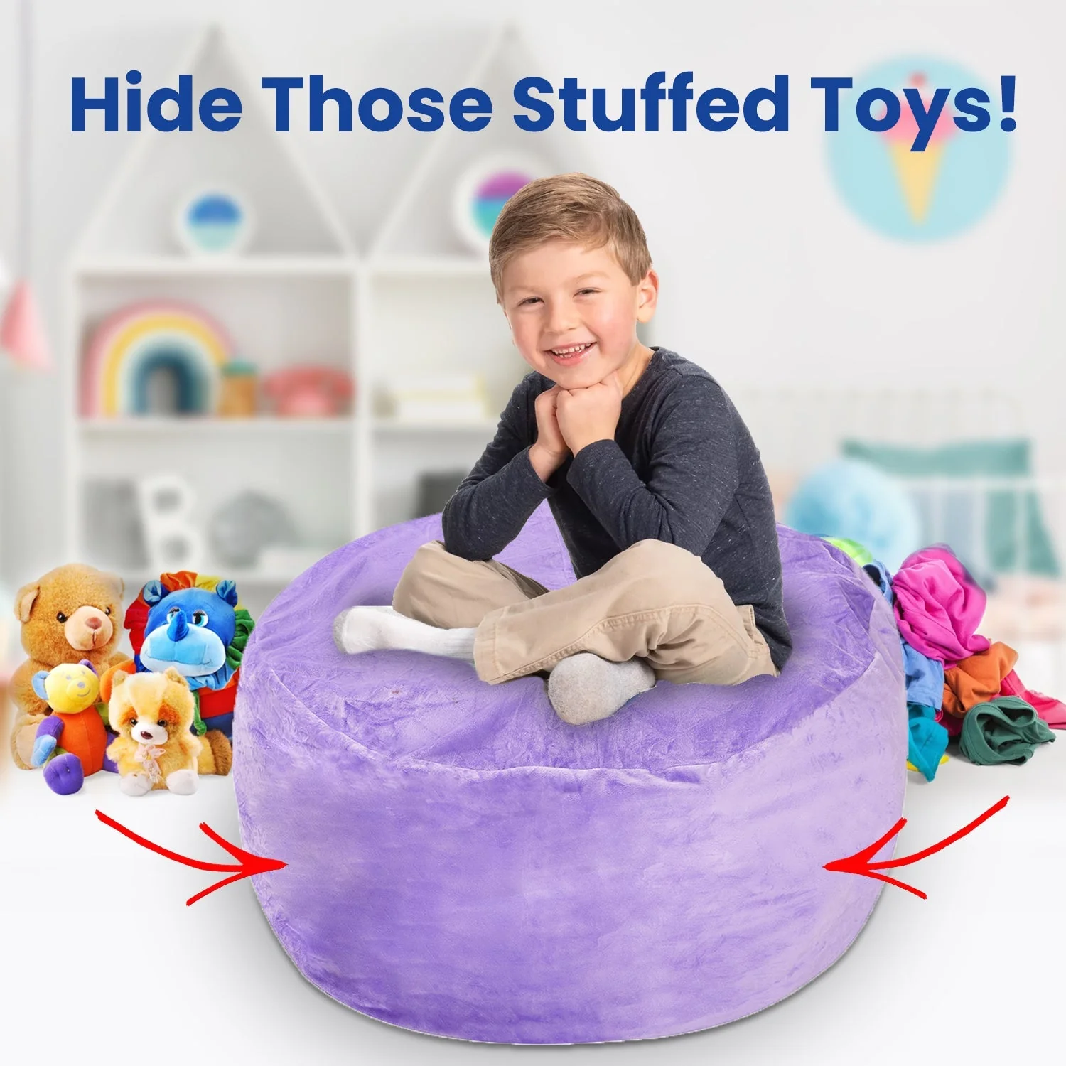 Cheer Collection Microplush Storage Bag, Kids Plush Toy Storage Organizer and Bean Bag Chair - Image 5